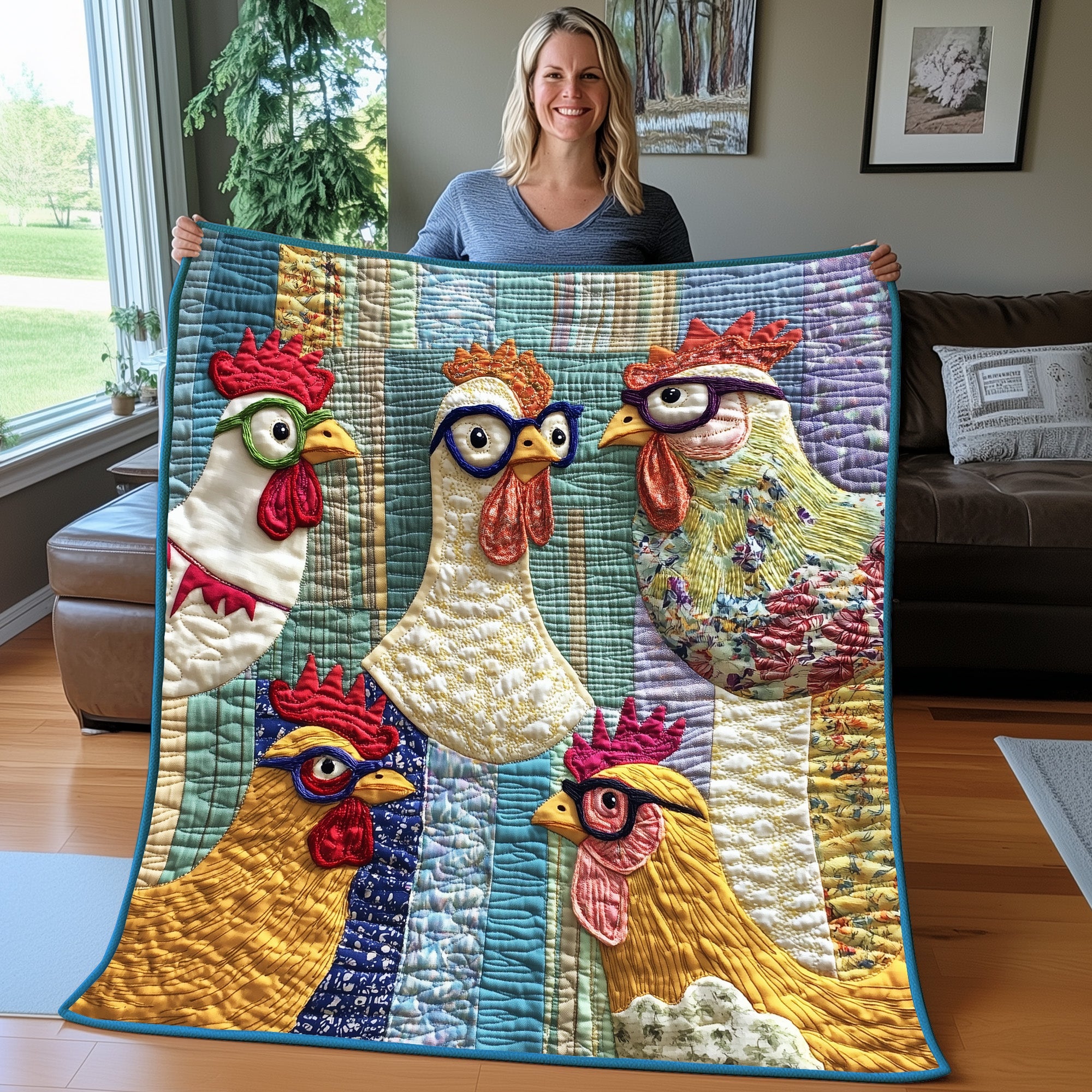 Whimsical Rooster Quilted Blanket Best Couch Throw BlanketBest Gifts For Chicken Lovers