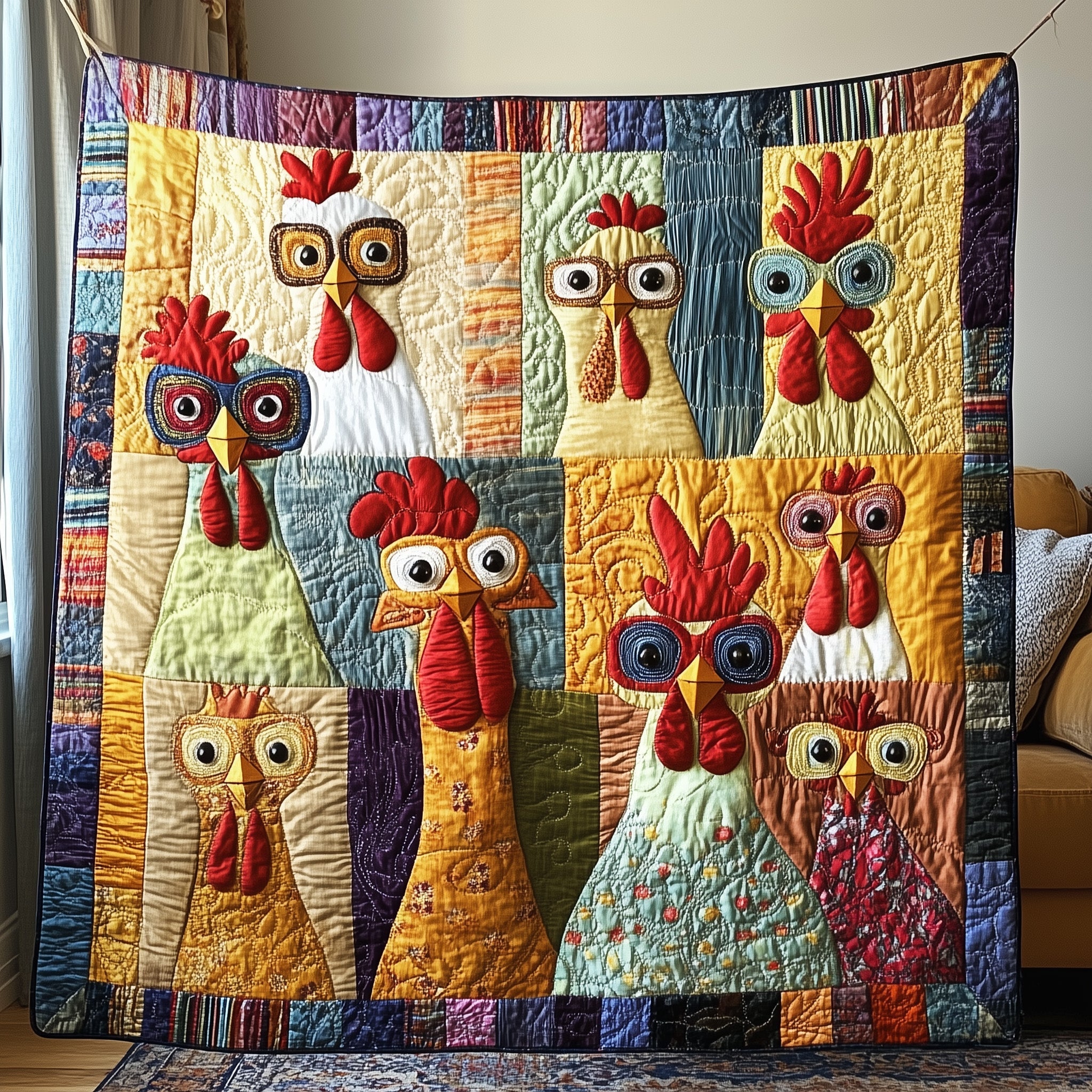 Whimsical Rooster Quilted Blanket Best Couch Throw BlanketChicken Christmas Gifts