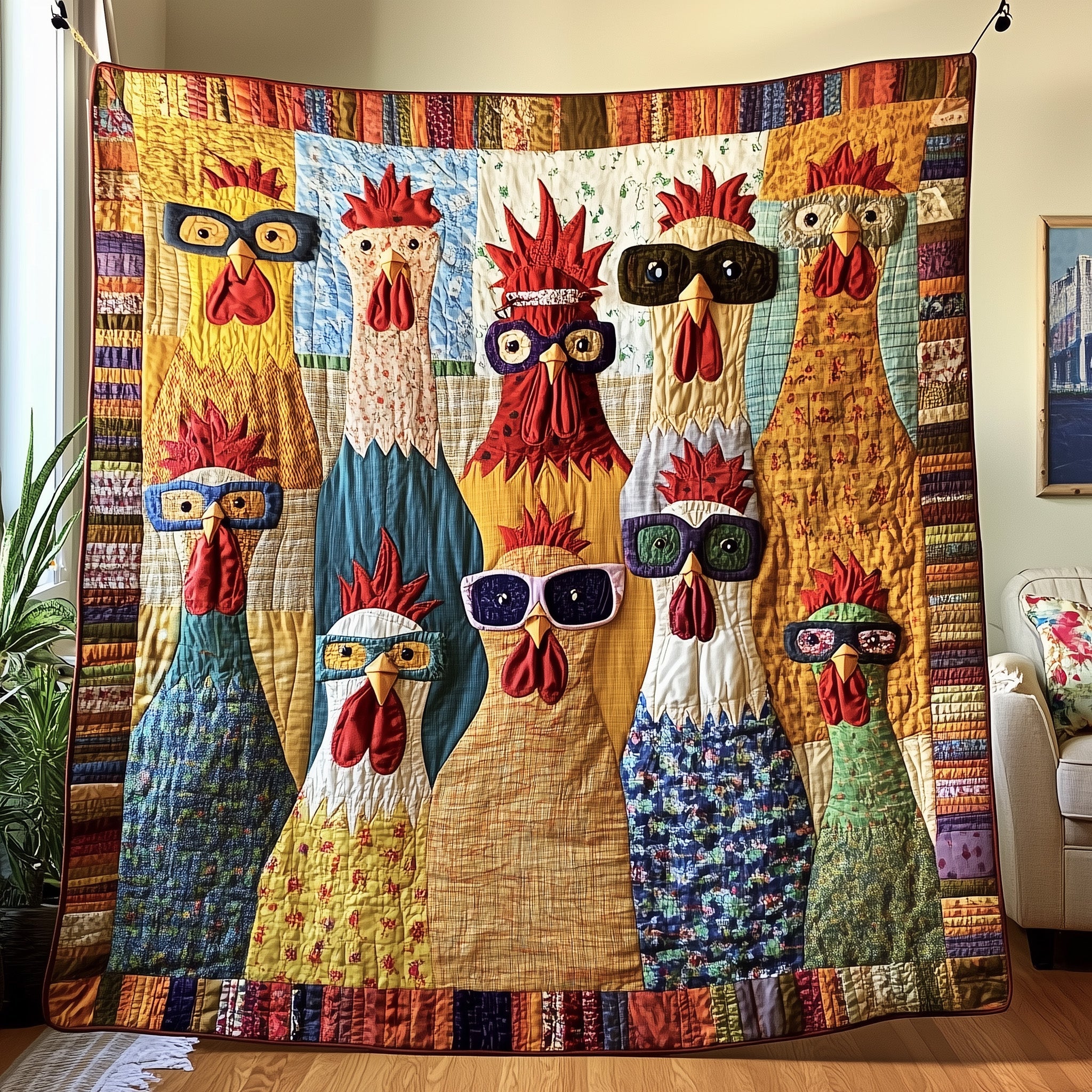 Whimsical Rooster Quilted Blanket Best Couch Throw BlanketGifts With Chickens On Them