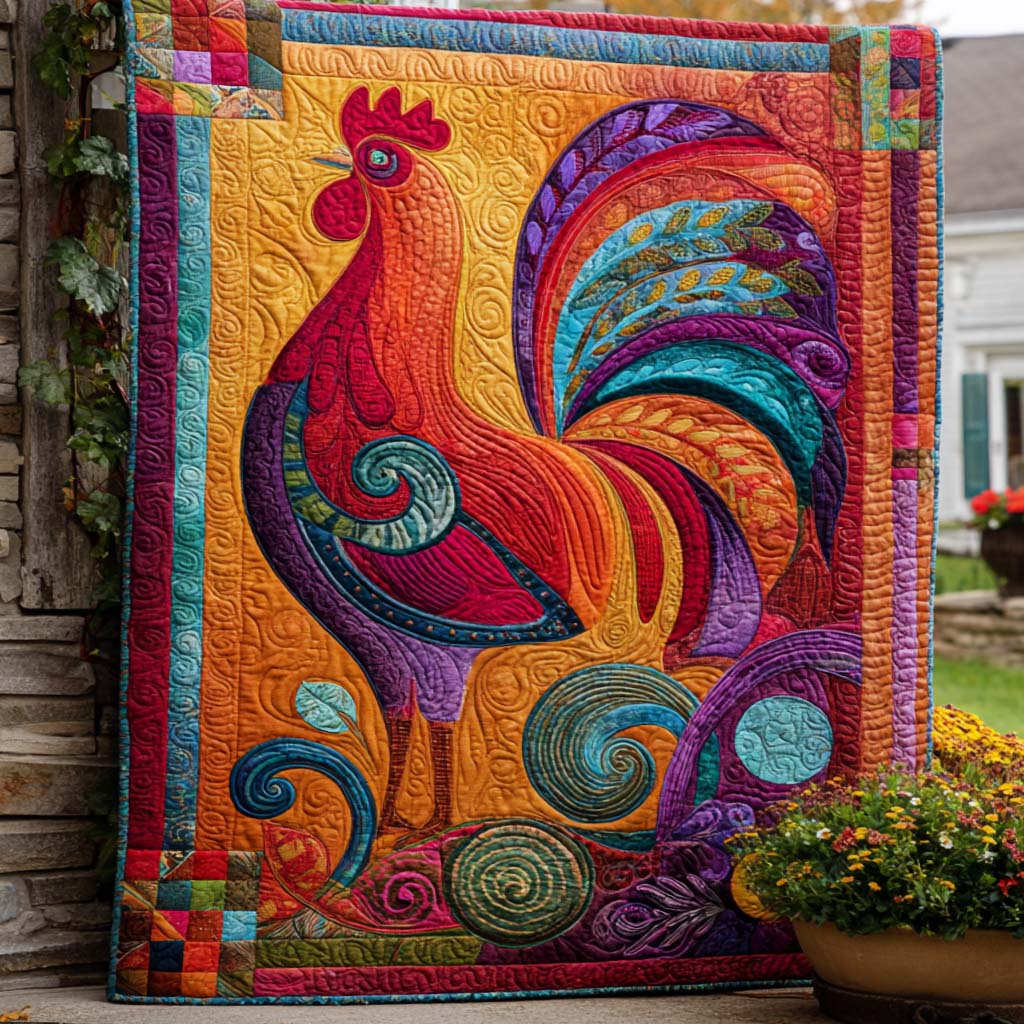 Whimsical Rooster Swirl Quilted Blanket Bed Christmas Decor Skull Christmas Gifts