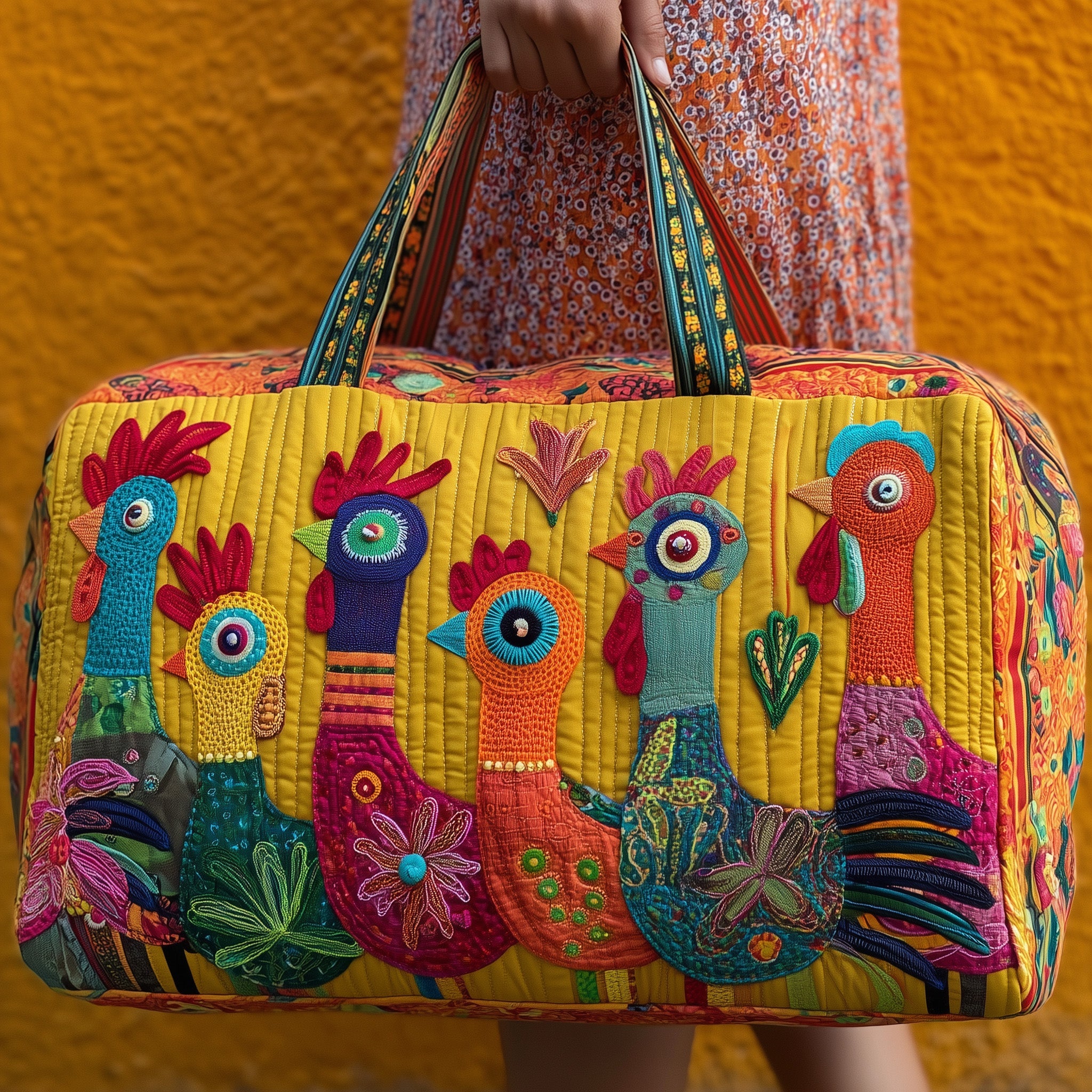 Whimsical Roosters Quilted Duffle Bag Father's Day Gift Idea