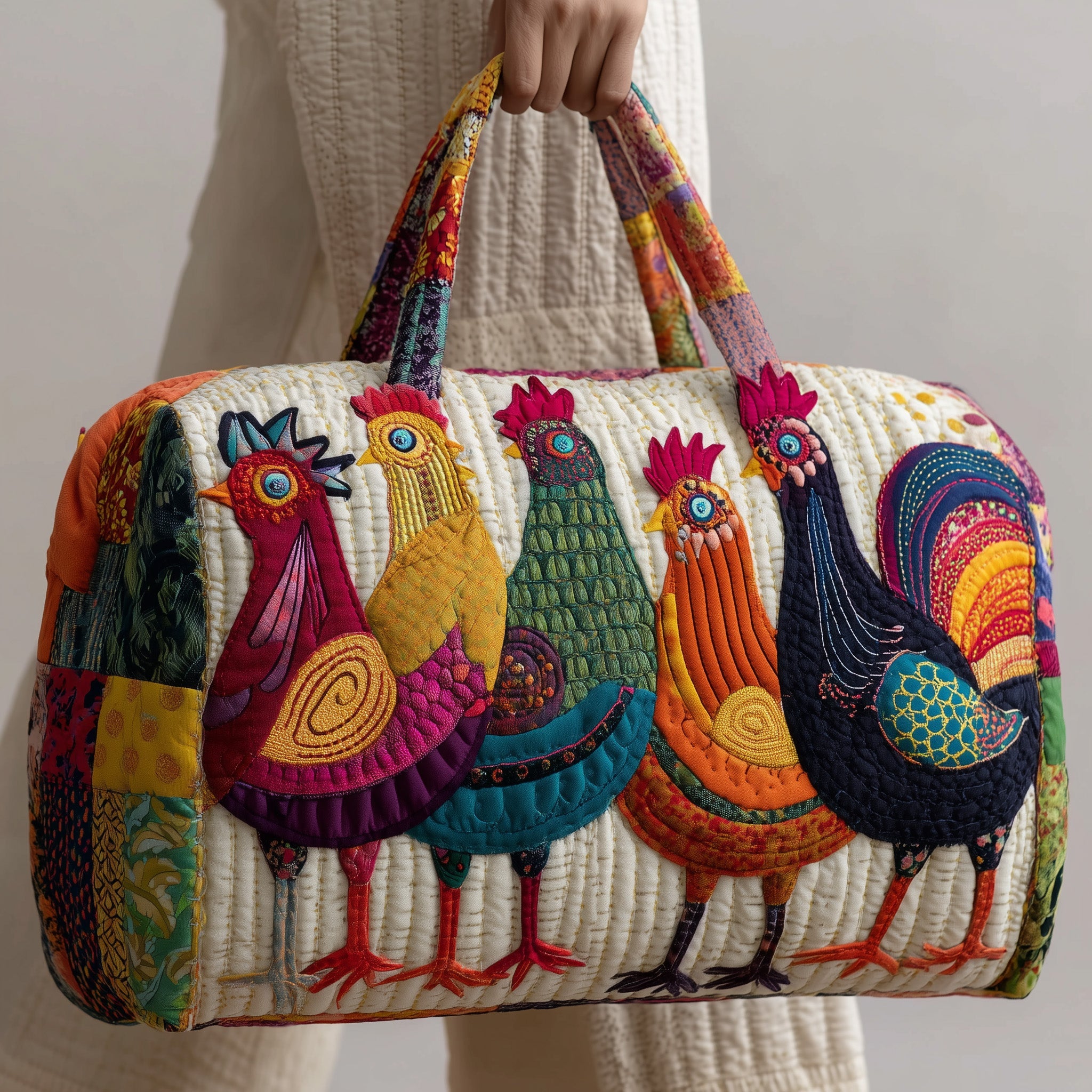 Whimsical Roosters Quilted Duffle Bag Thanksgiving Gift Idea