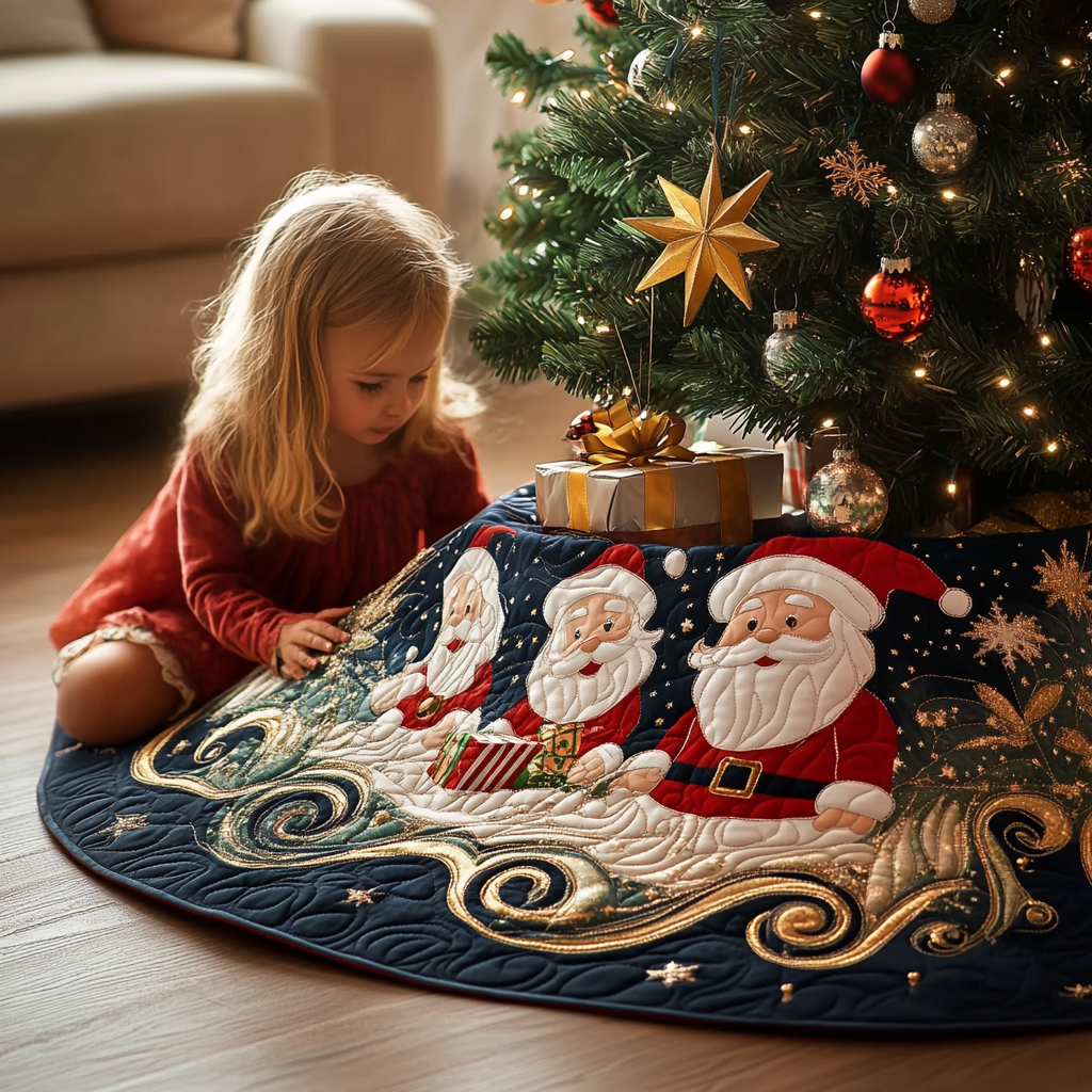 Whimsical Santa Quilted Christmas Tree Skirt Xmas Home Decor Christmas Gift Ideas 2025