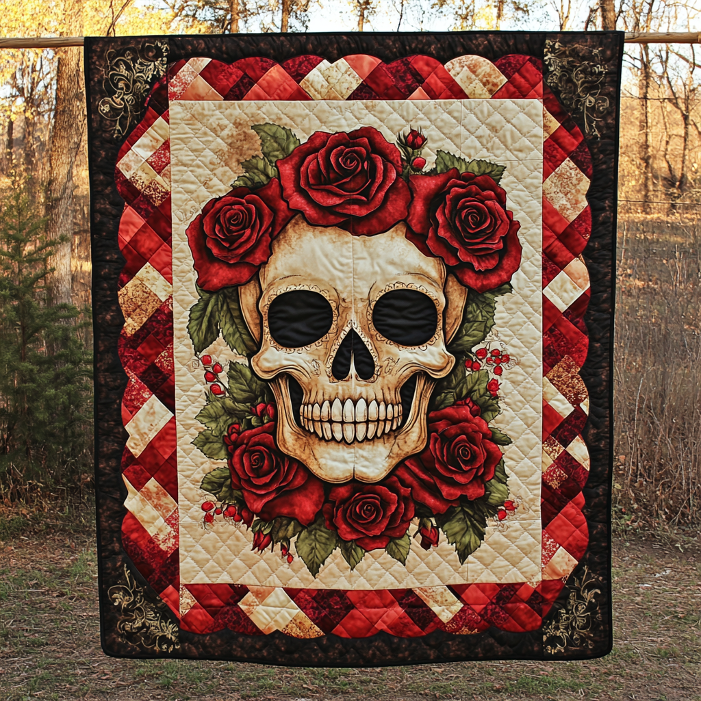 Whimsical Skull Quilted Blanket Day Of The Dead Blanket
