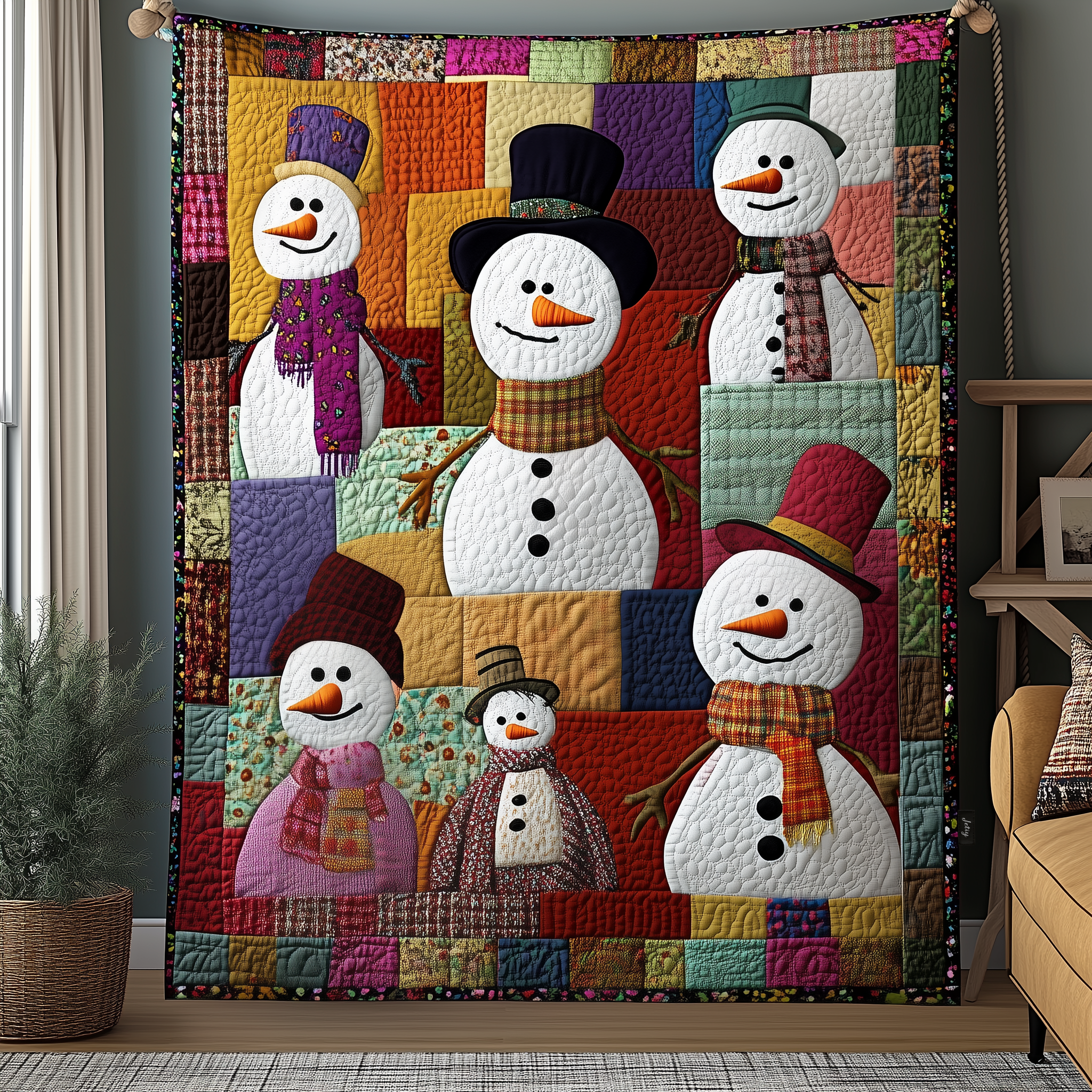 Whimsical Snowman Quilted Blanket Best Throw Blanket Presents For Mum Christmas