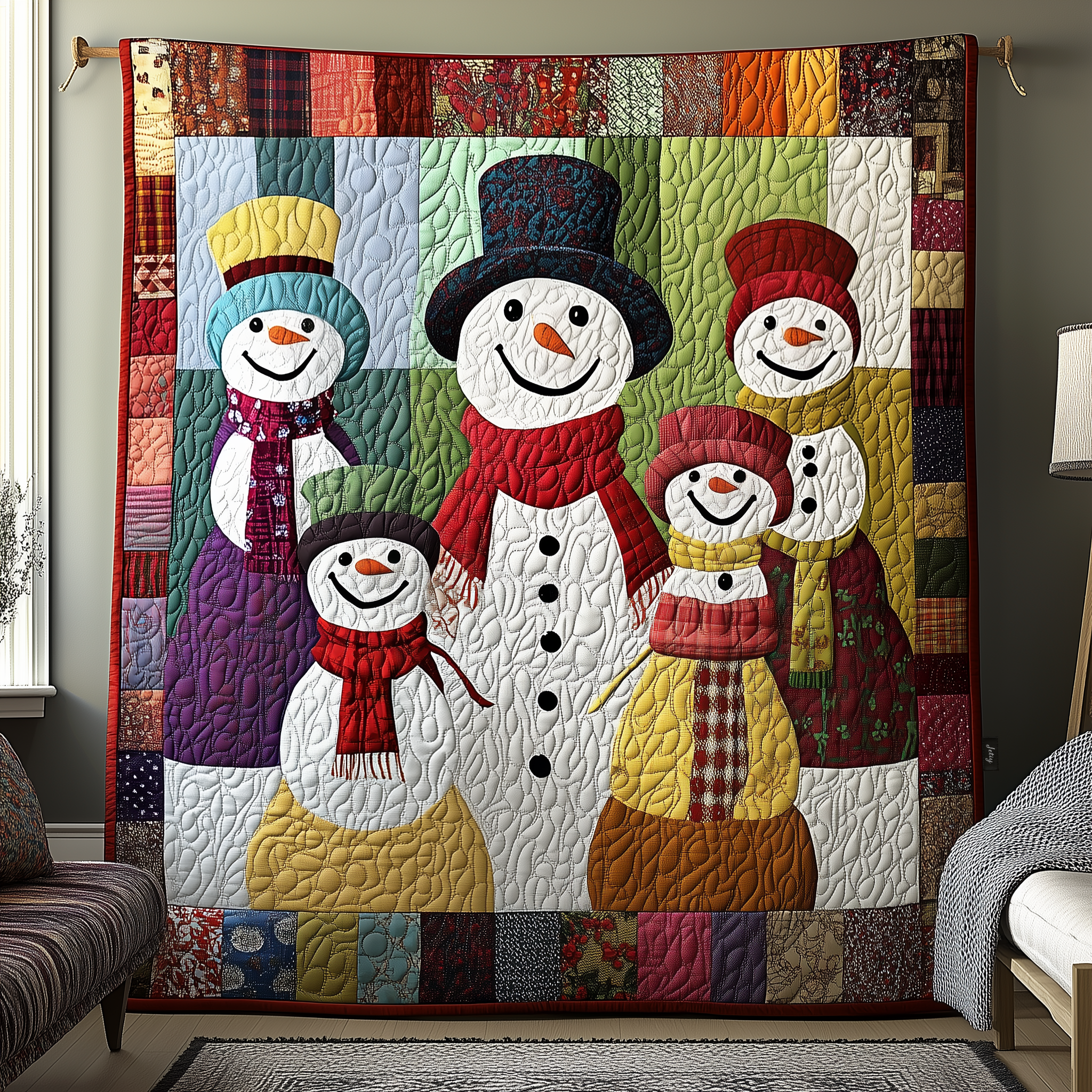 Whimsical Snowman Quilted Blanket Christmas Throw Blanket Best Christmas Gifts For Women
