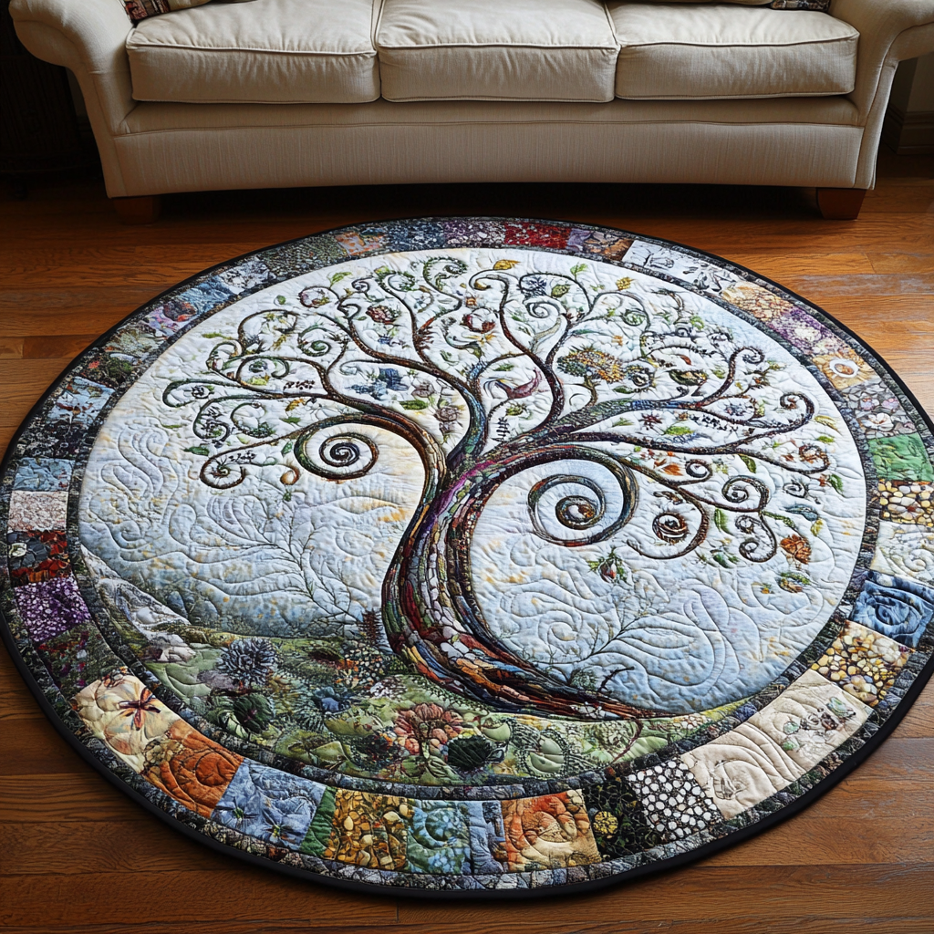 Whimsical Swirl Tree Quilted Round Mat Unique Front Door Decor Popular Christmas Gifts For Teens