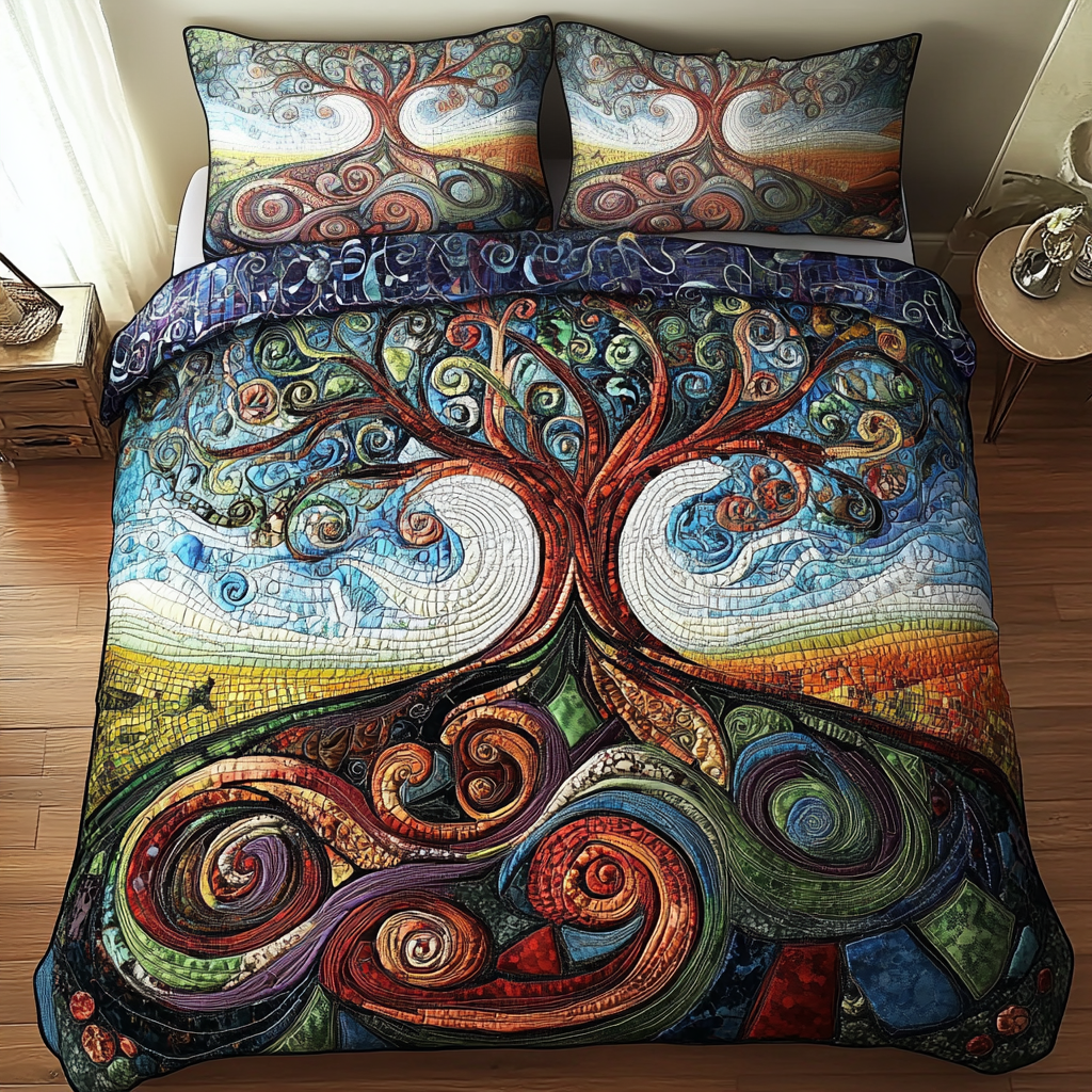 Whimsical Swirls Tree Quilted Bedding Set Exclusive Bedding Gift Set for Luxury Sleep
