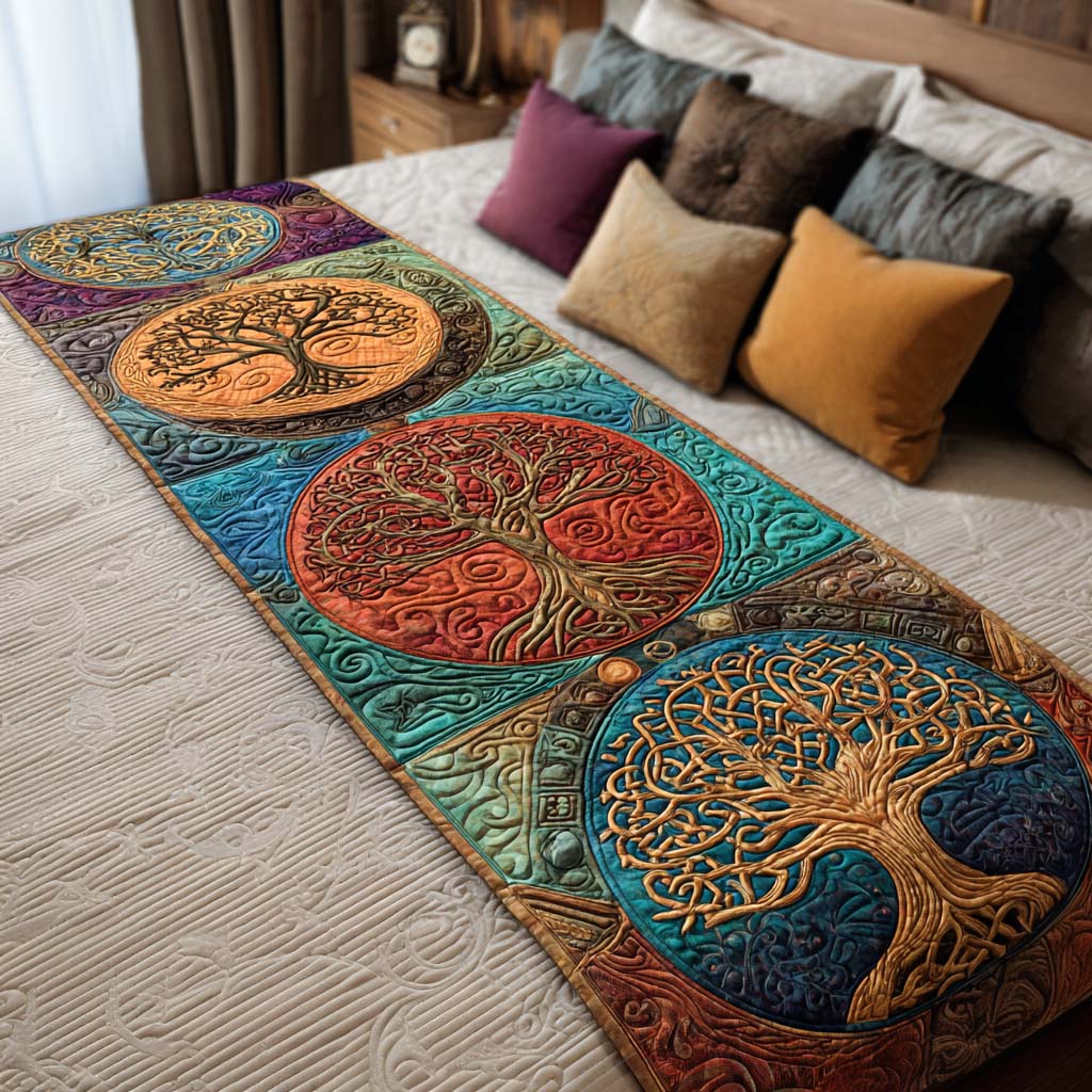 Whimsical Trees Quilted Bed Runner Bed Decor Ideas Tree Of Life Gifts For Family