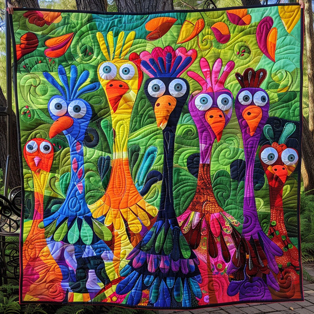 Whimsical Turkey Quilted Blanket Chicken Gifts For Chicken Lovers
