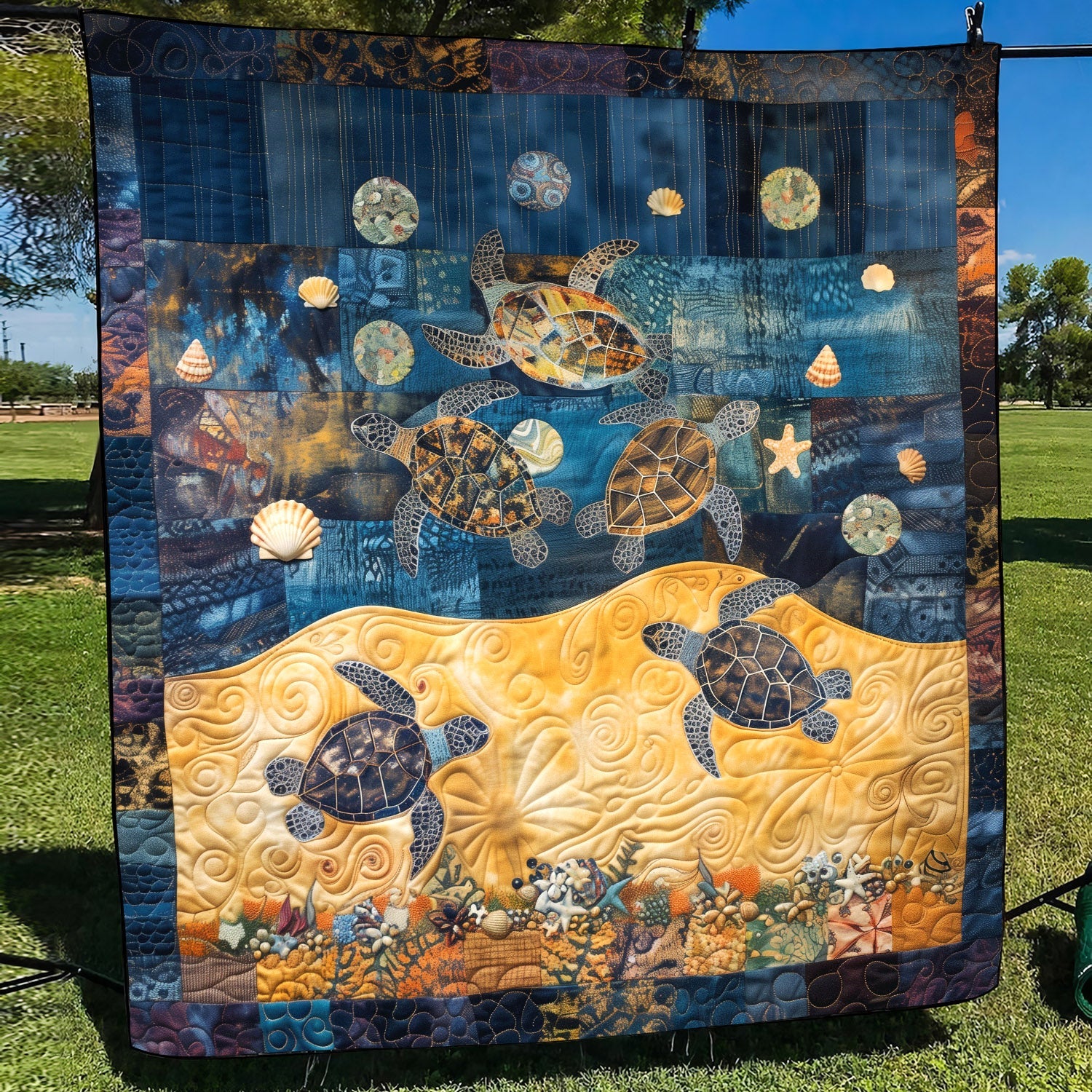 Whimsical Turtle Sea Quilted Blanket Sea Turtle Gifts For Her