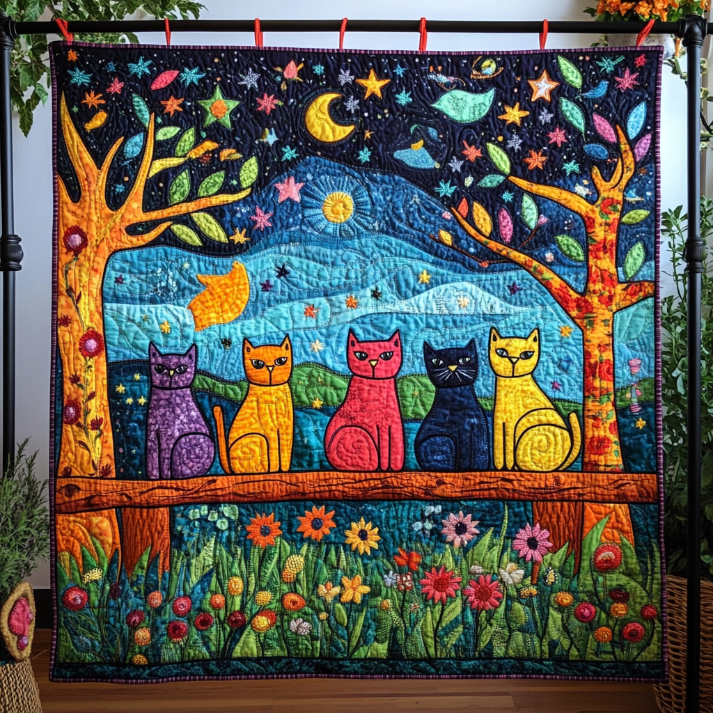 Whimsical Whiskers Quilted Blanket Cat Christmas Gifts