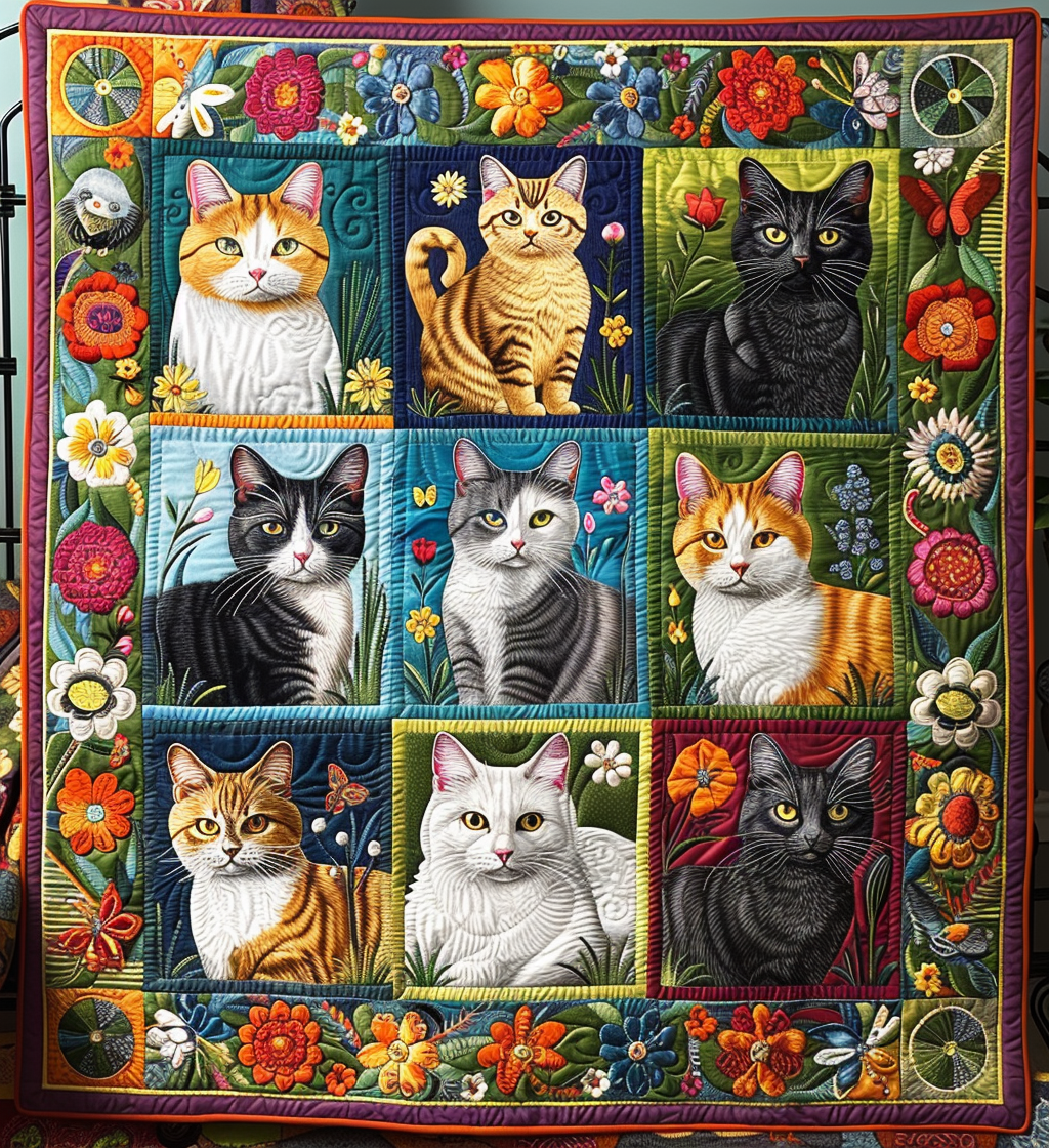 Whimsical Whiskers Quilted Blanket Cat Christmas Gifts