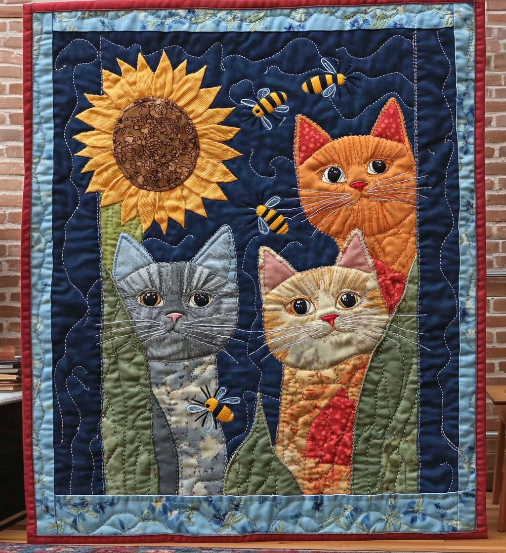 Whimsical Whiskers Quilted Blanket Novelty Gifts For Cat Lovers