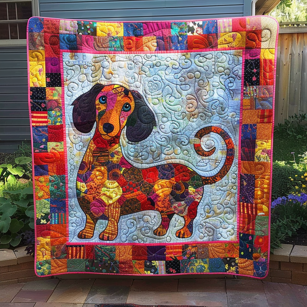 Whimsical Wiener Art Quilted Blanket Great Dog Christmas Gifts