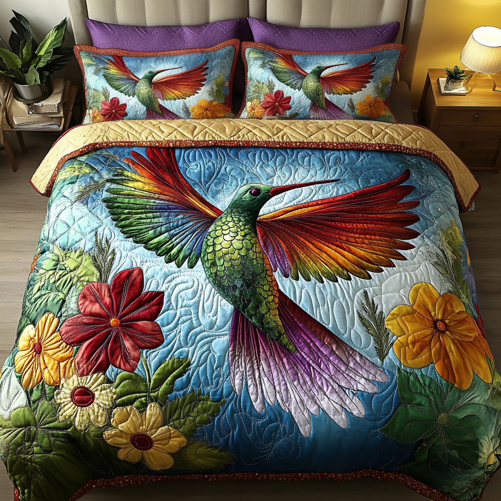 Whimsical Wings Quilted Bedding Set Bed Decor Hummingbird Themed Birthday Gifts