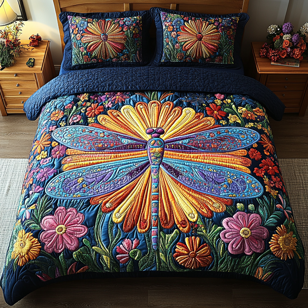 Whimsical Wings Quilted Bedding Set Bed Decorations Dragonfly Christmas Gifts