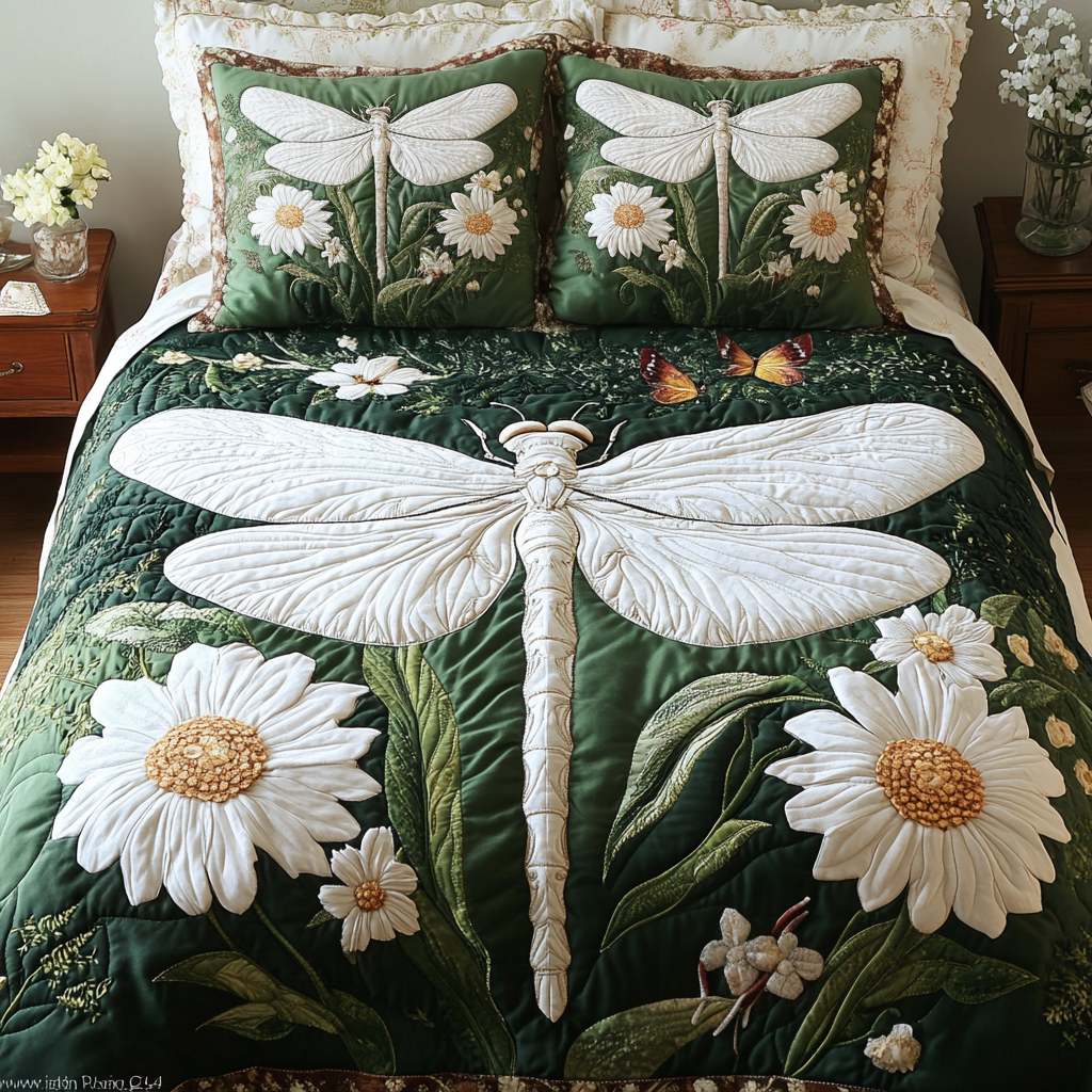 Whimsical Wings Quilted Bedding Set Bedroom Decor Best Dragonfly Presents
