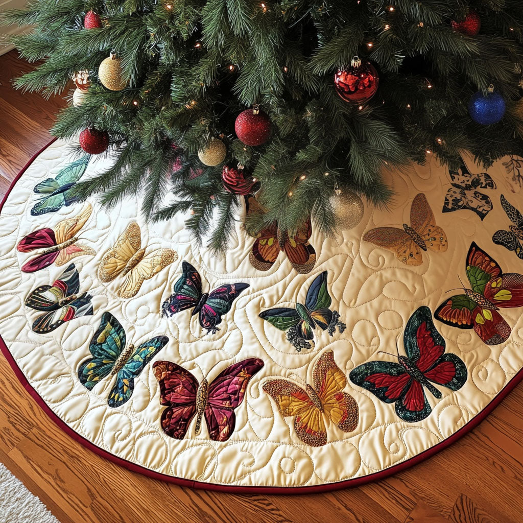 Whimsical Wings Quilted Christmas Tree Skirt Lovely Holiday Tree Skirt for Festive Vibes