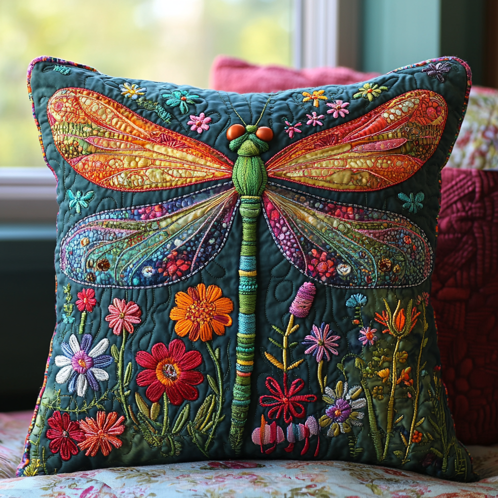 Whimsical Wings Quilted Pillow Case Decorative Pillow Covers Gifts For Dragonfly Lovers