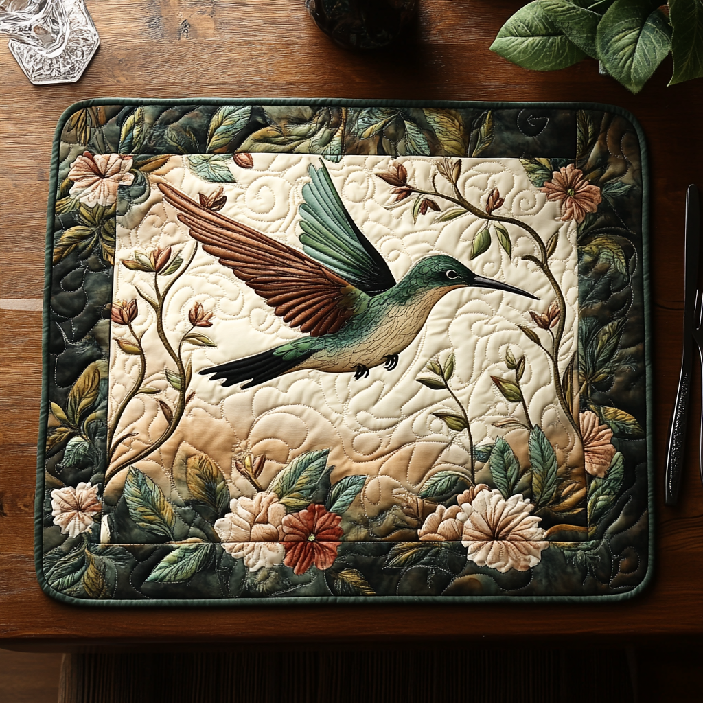 Whimsical Wings Quilted Place Mat Dining Table Decor Hummingbird Feeder Gift