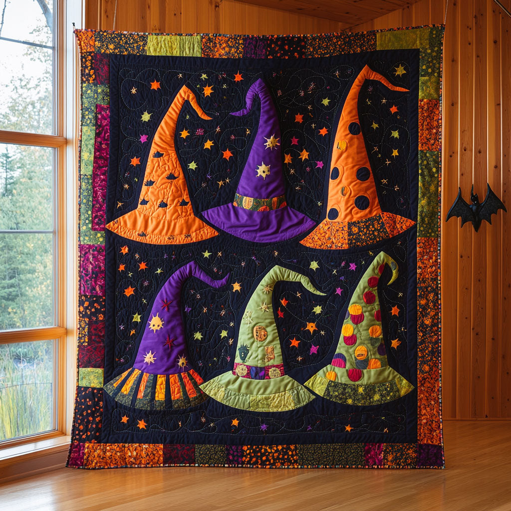 Whimsical Witch Hat Quilt Premium Quilt Blanket for Family and Guests