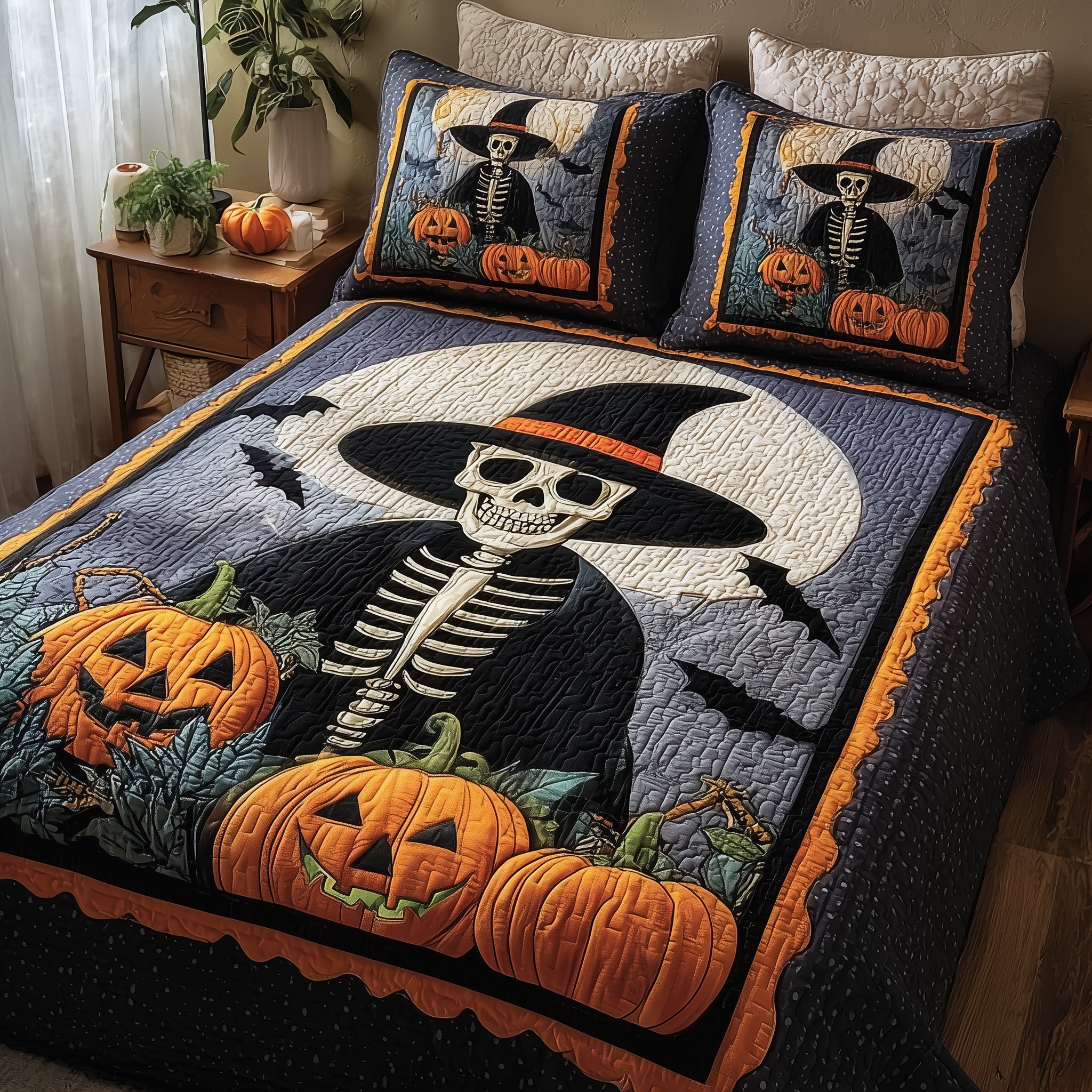 Whimsical Witch Quilted Bedding Set Cozy Bedroom