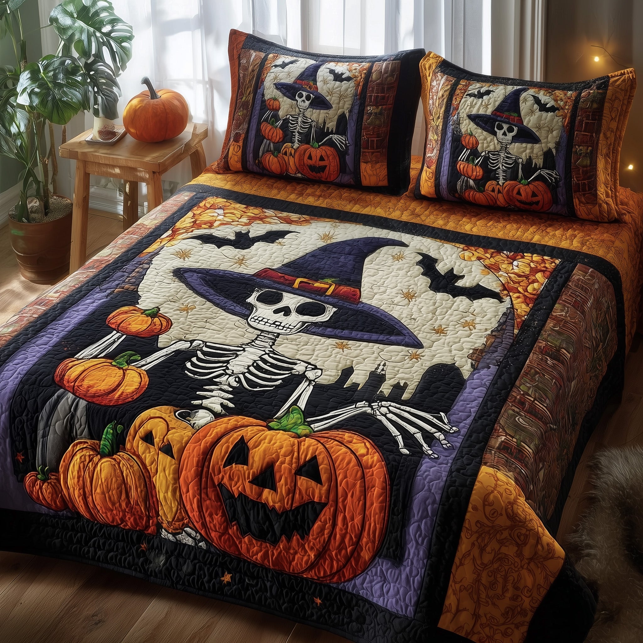 Whimsical Witch Quilted Bedding Set Stylish Home Decor