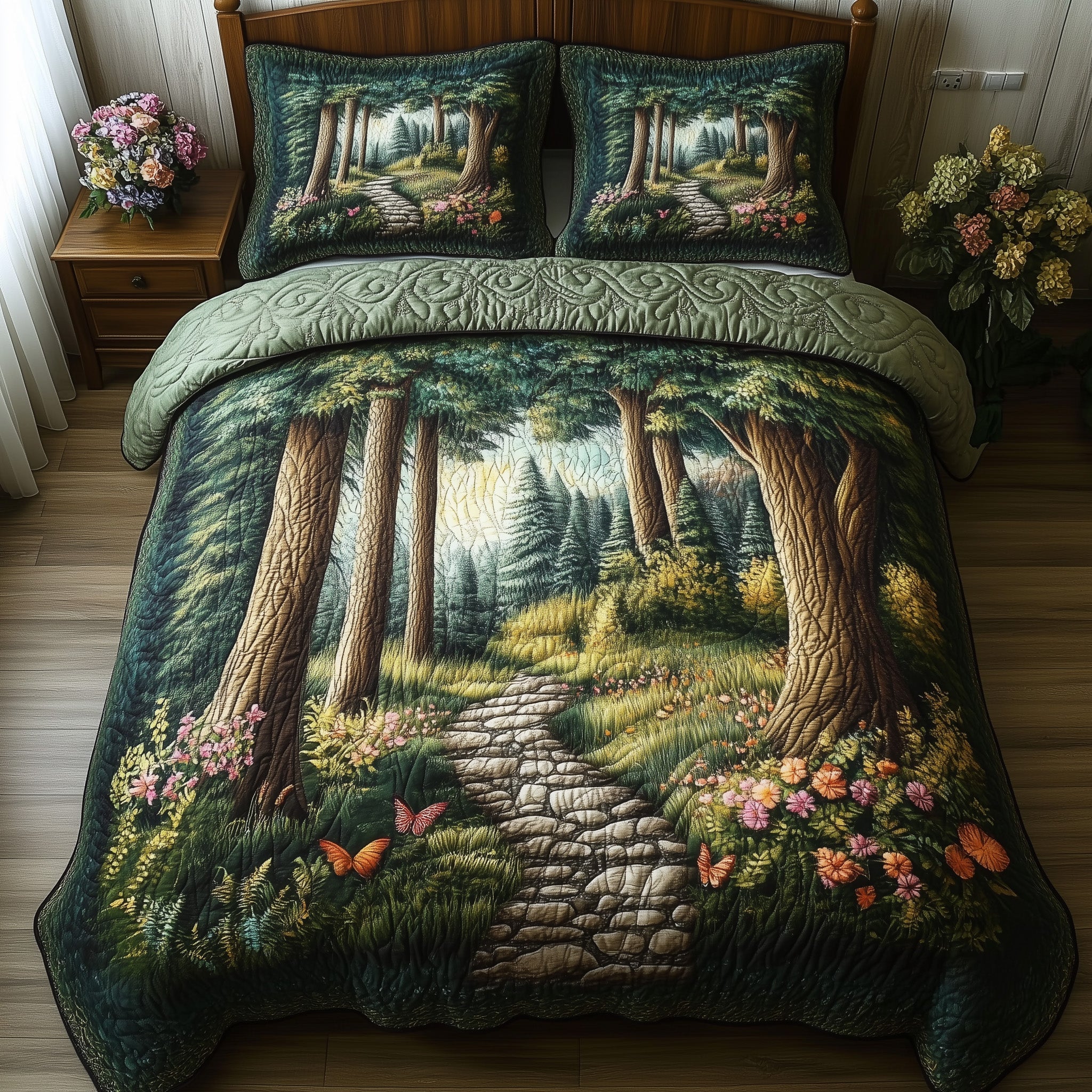 Whimsical Woodland Quilted Bedding Set Duvet Cover Merchandise Fall Autumn Gifts For Her