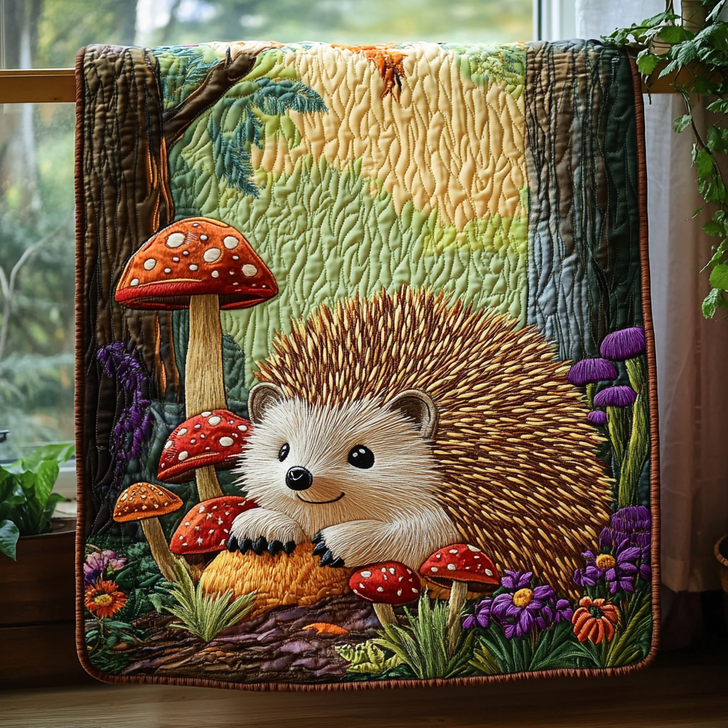 Whimsical Woodland Quilted Blanket Best Throw Blanket Gift For Hedgehog Lover