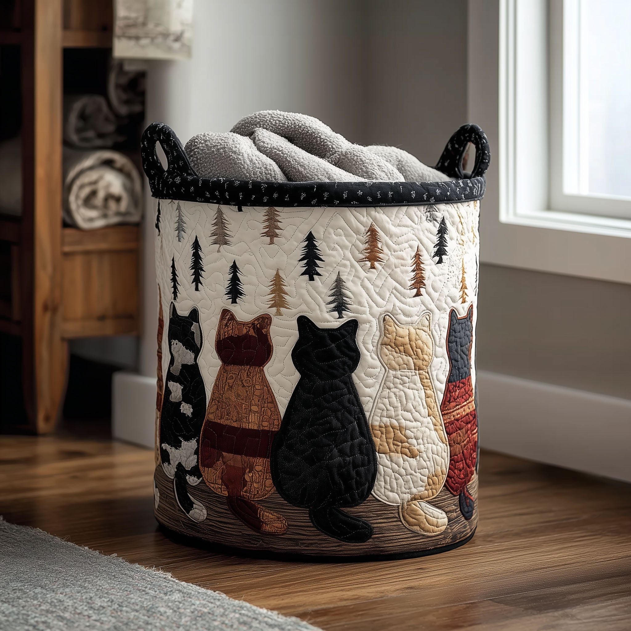 Whimsicat Tails Quilted Laundry Basket Home Essential Gift Quilted Laundry Basket with Style