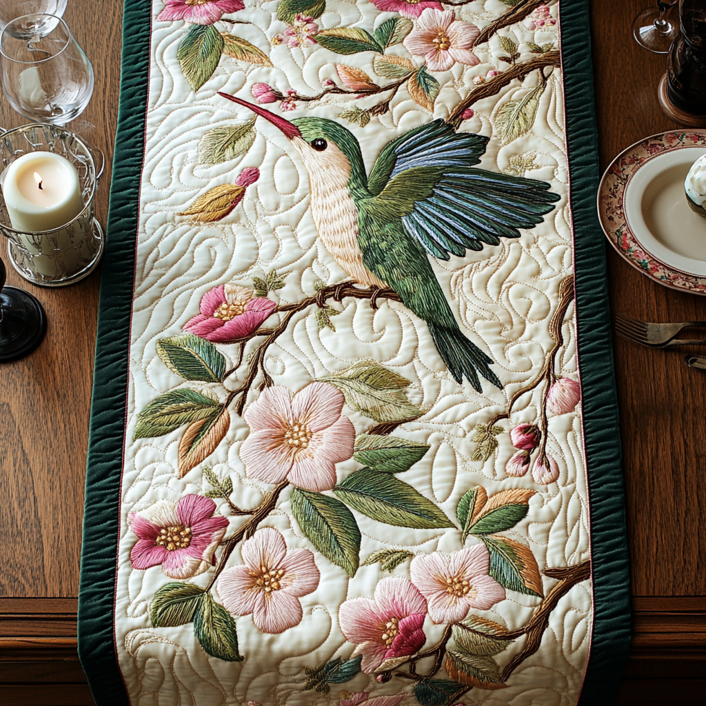 Whimsy Bloom Quilted Table Runner Dining Room Table Decor Ideas Hummingbird Themed Birthday Gifts
