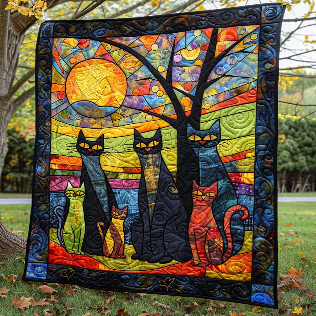 Whimsy Cat Family Quilt Blanket Queen Size Blanket Gifts For Mum Christmas