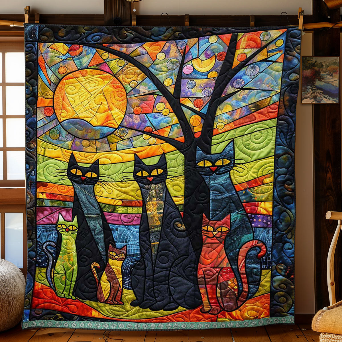 Whimsy Cat Family Quilt Blanket Queen Size Blanket Gifts For Mum Christmas