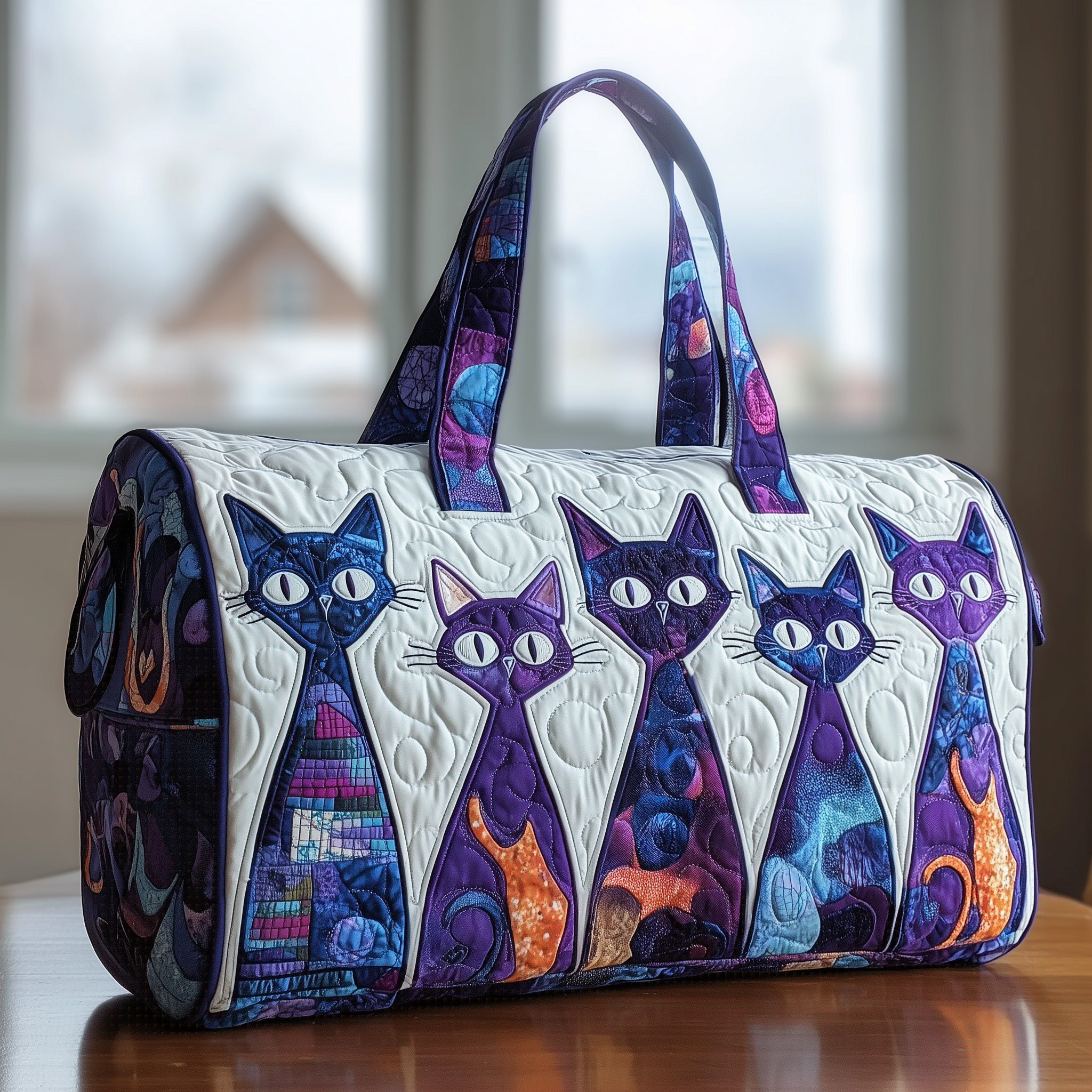 Whimsy Cat Quilted Duffle Bag Spring Gift Idea