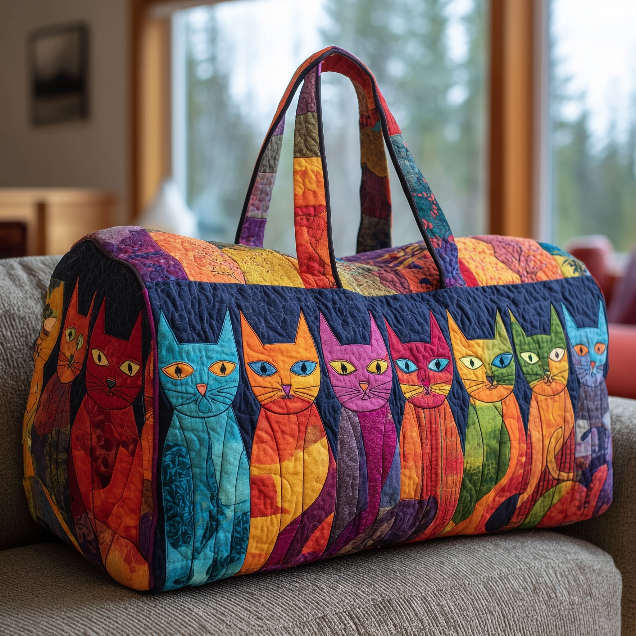 Whimsy Cat Quilted Duffle Bag Winter Season Must Have