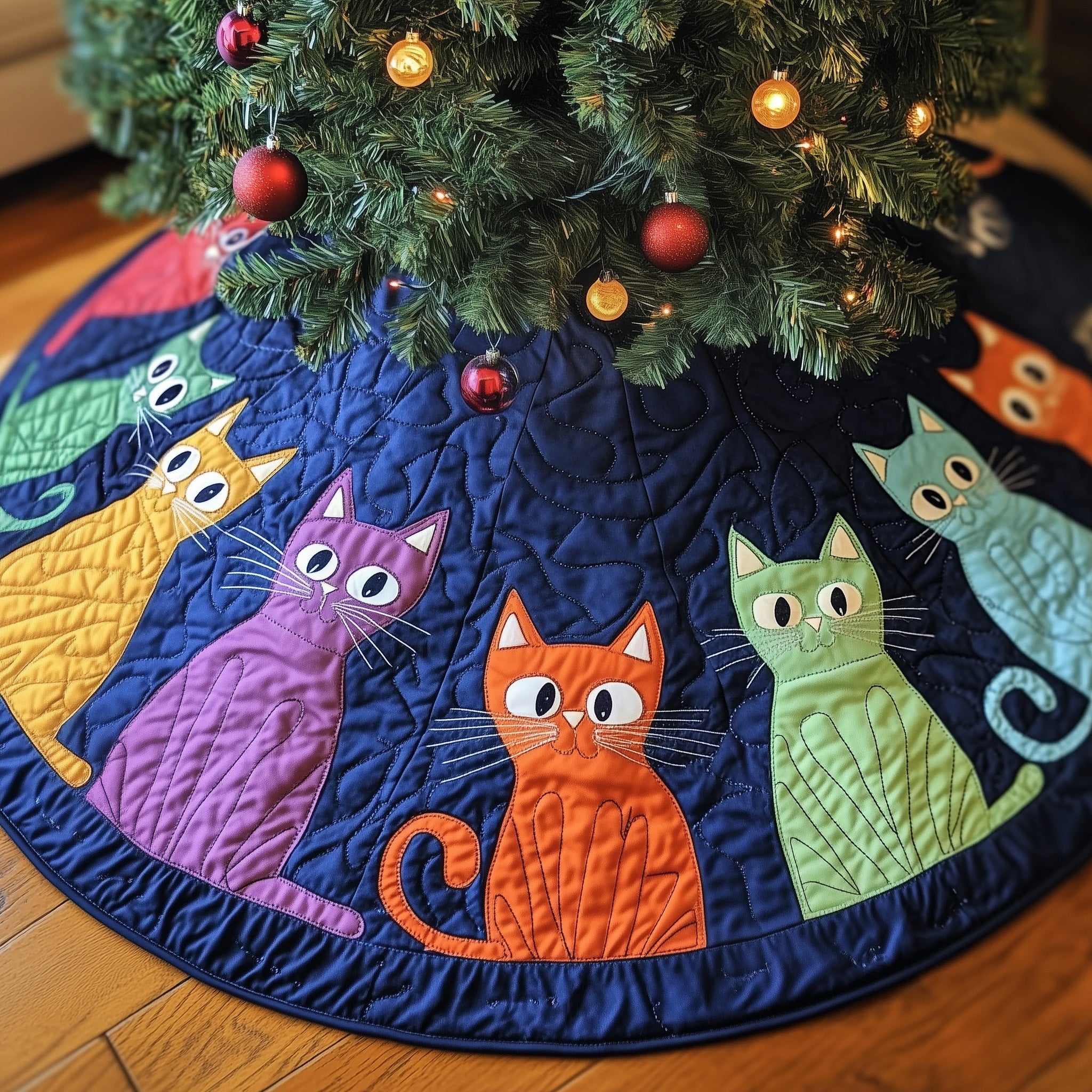 Whimsy Cats Quilted Tree Skirt Must-Have Holiday Decor Merch