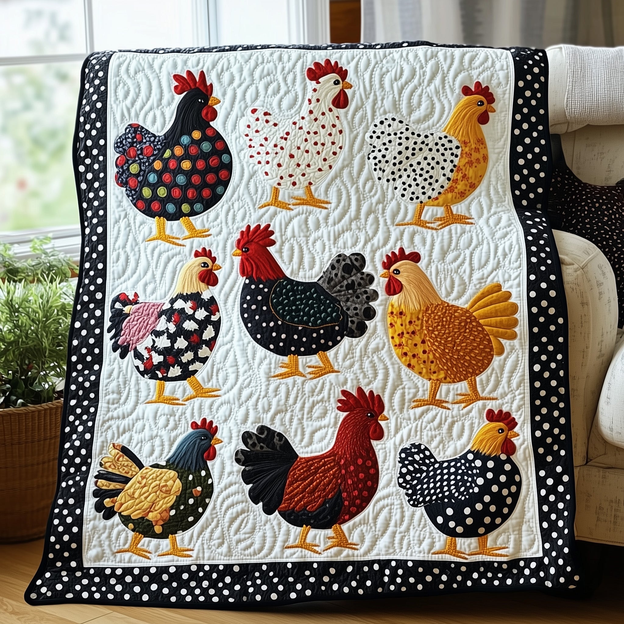 Whimsy Chicken Quilted Blanket Best Couch Throw BlanketBest Gifts For Chicken Owners