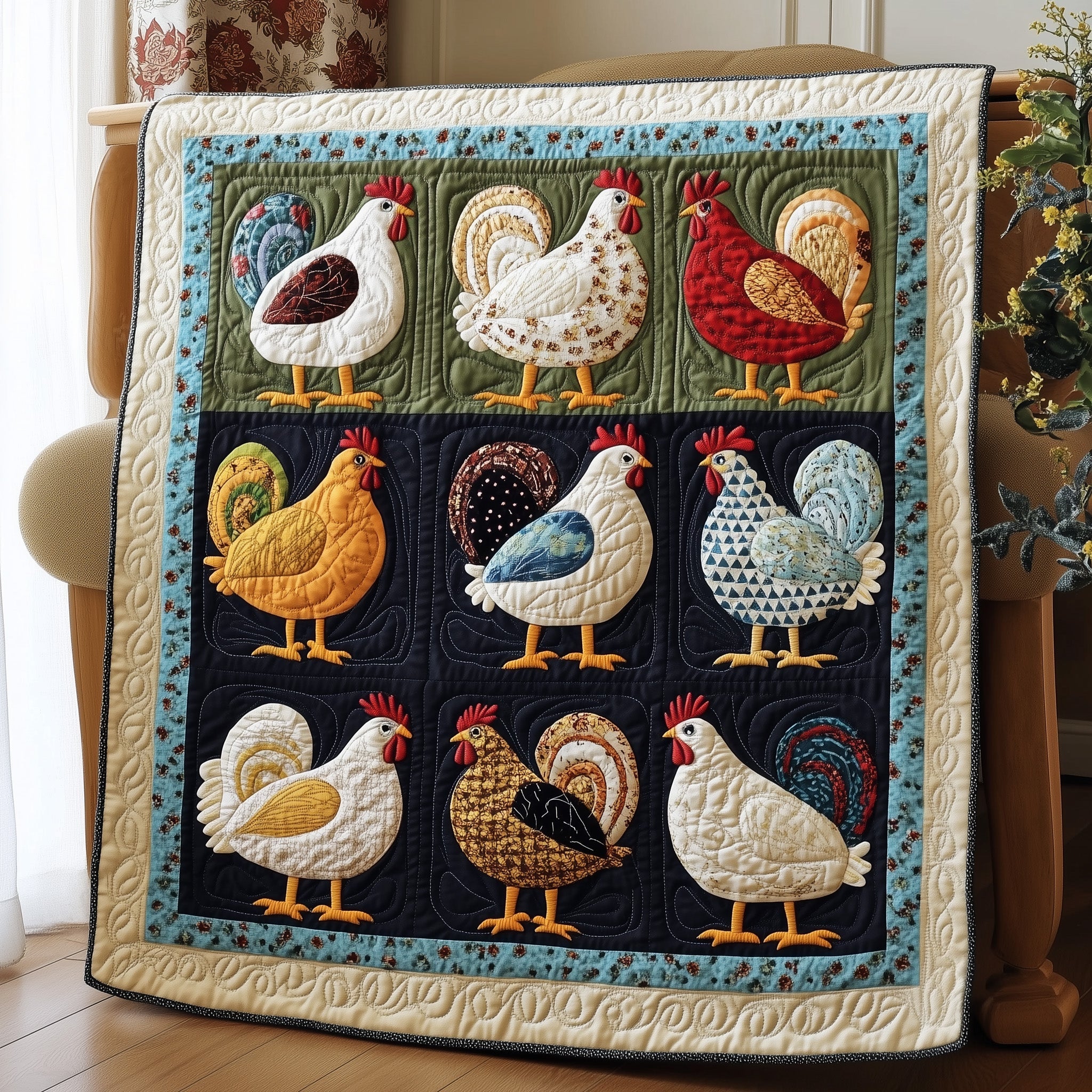 Whimsy Chicken Quilted Blanket Best Couch Throw BlanketChicken Gifts For Chicken Lovers