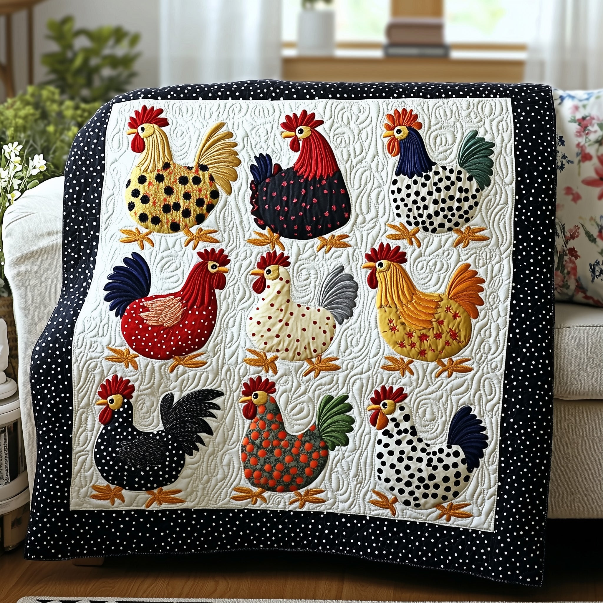 Whimsy Chicken Quilted Blanket Best Couch Throw BlanketChicken Gifts For Him Her