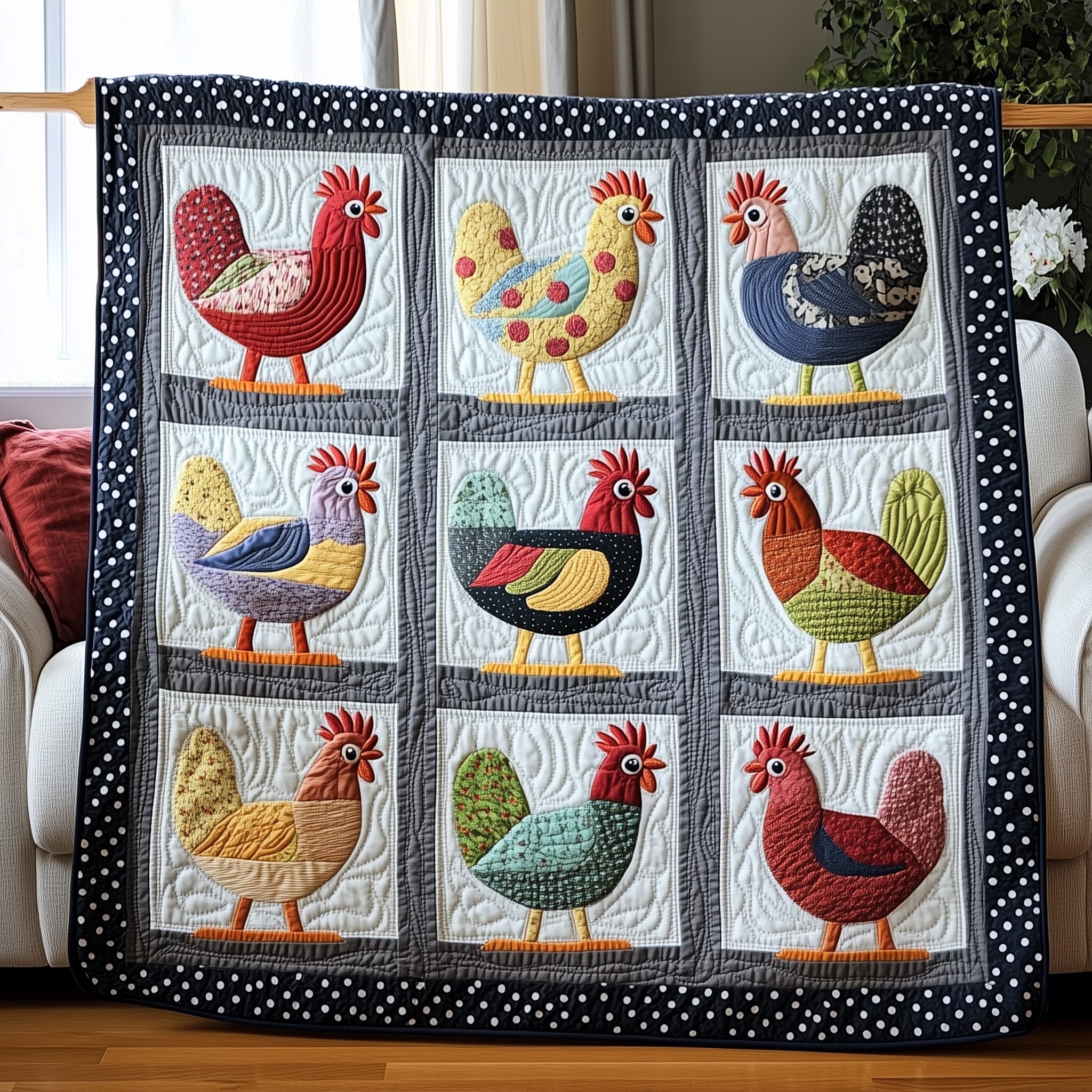 Whimsy Chicken Quilted Blanket Best Couch Throw BlanketChicken Lover Gifts Farmhouse