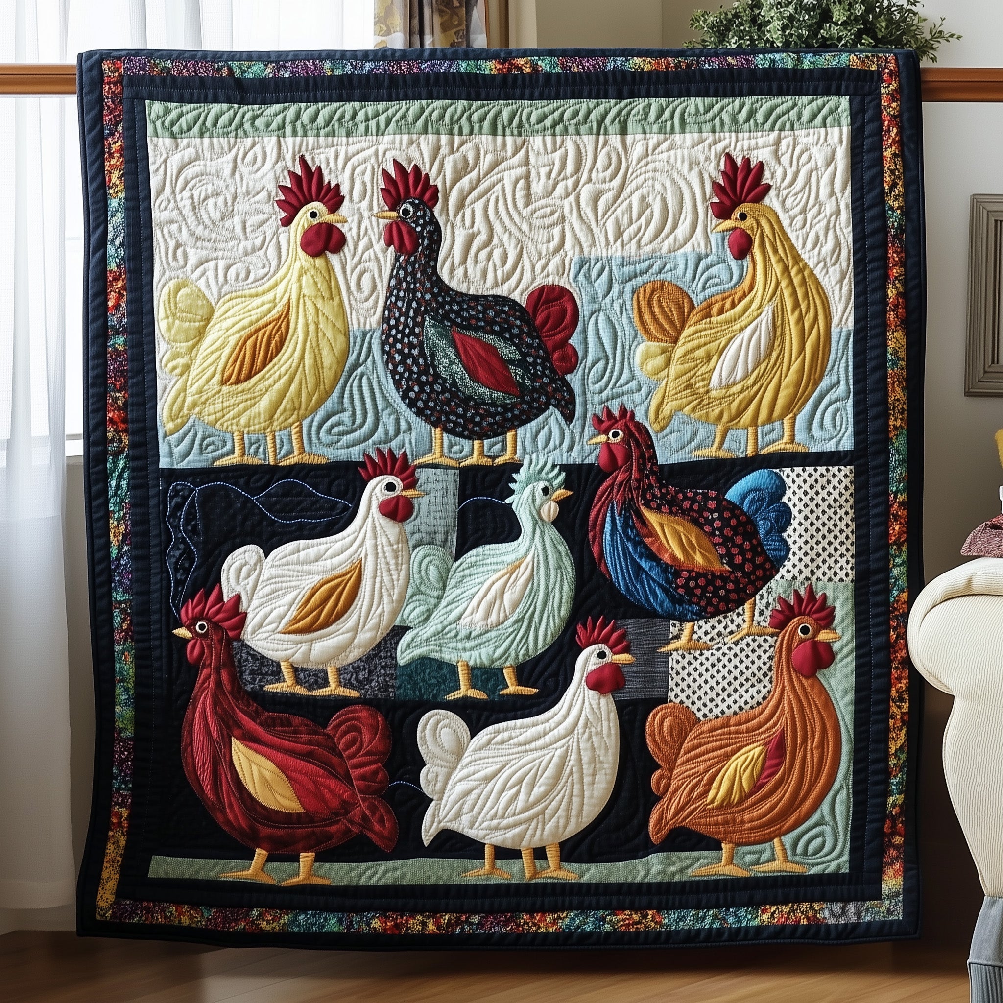 Whimsy Chicken Quilted Blanket Best Couch Throw BlanketChicken Themed Gifts Farmhouse