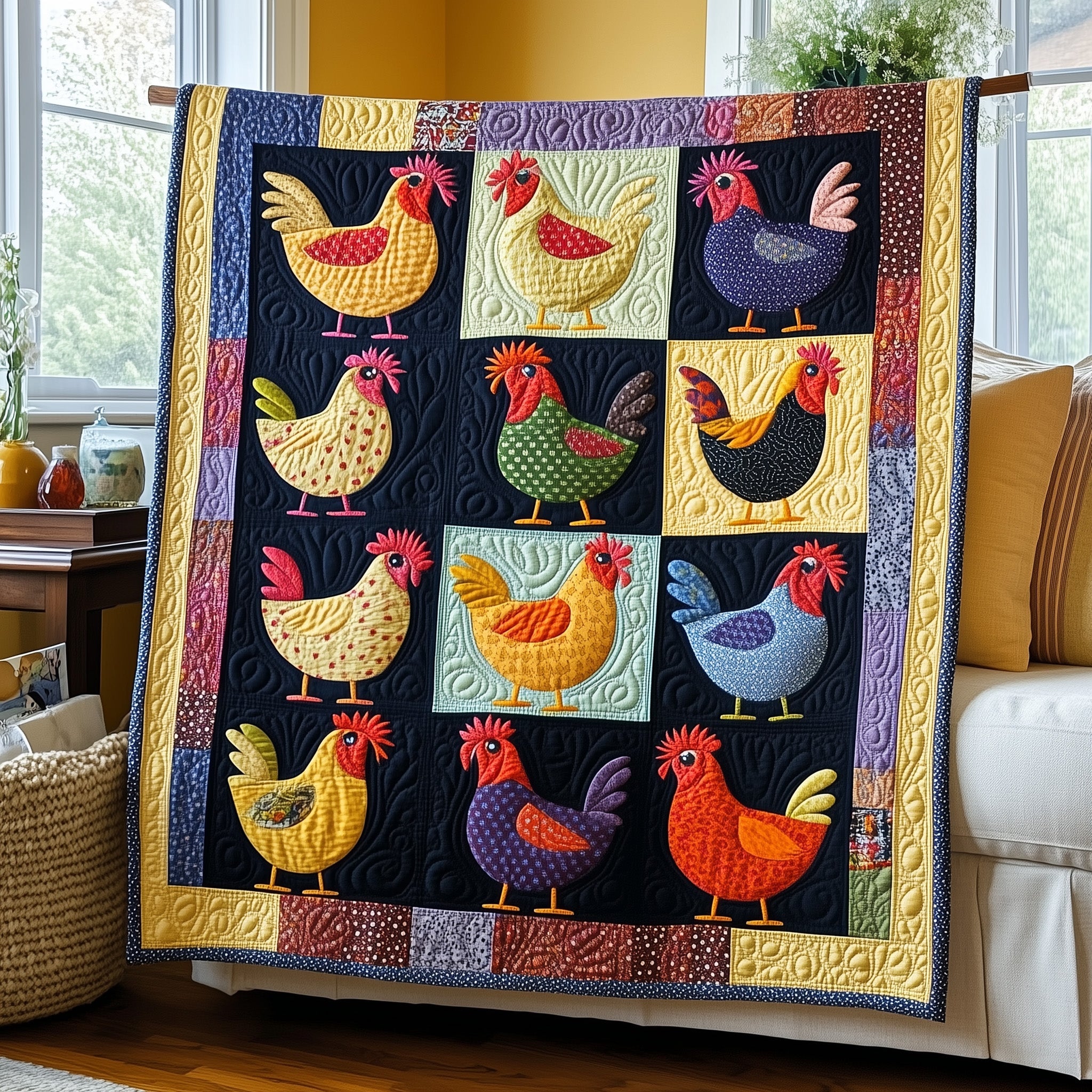 Whimsy Chicken Quilted Blanket Best Couch Throw BlanketGifts For People With Chickens