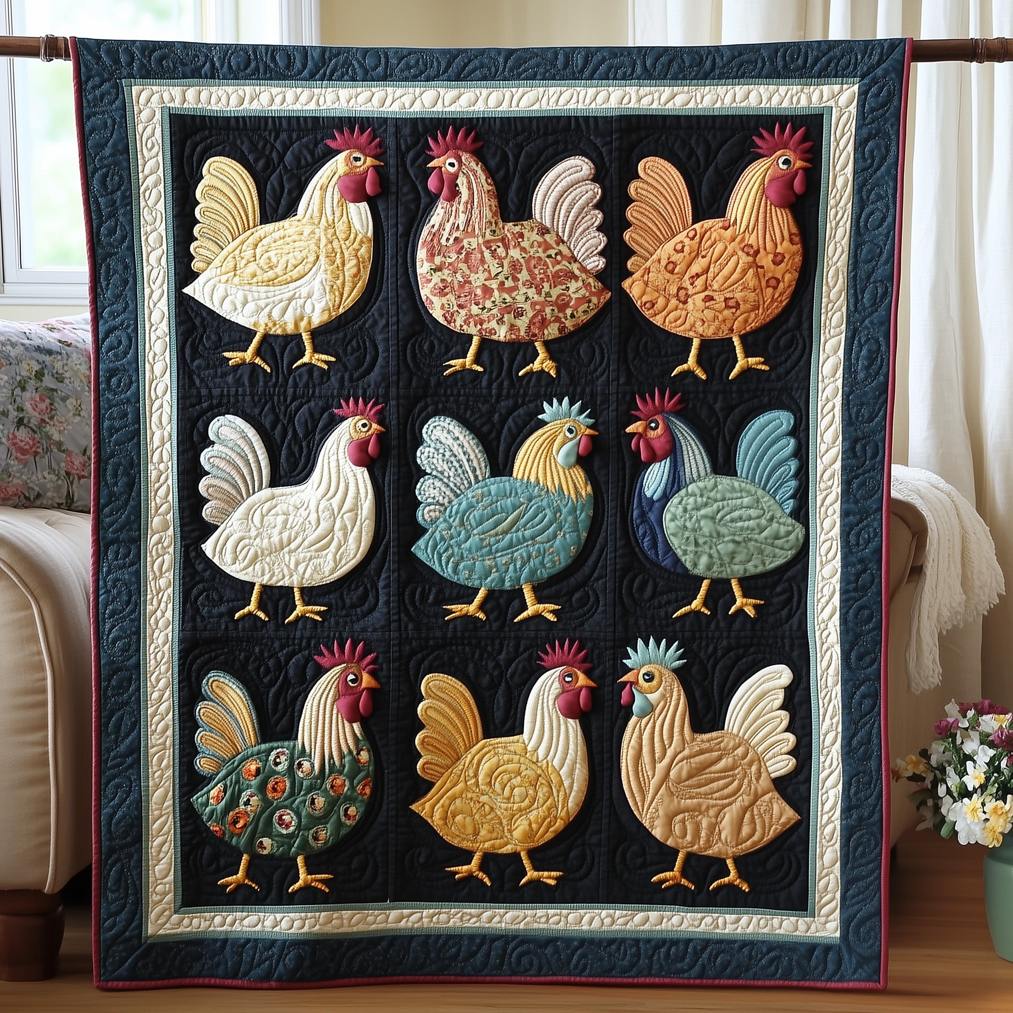 Whimsy Chicken Quilted Blanket Best Couch Throw BlanketPresents For Chicken Lovers