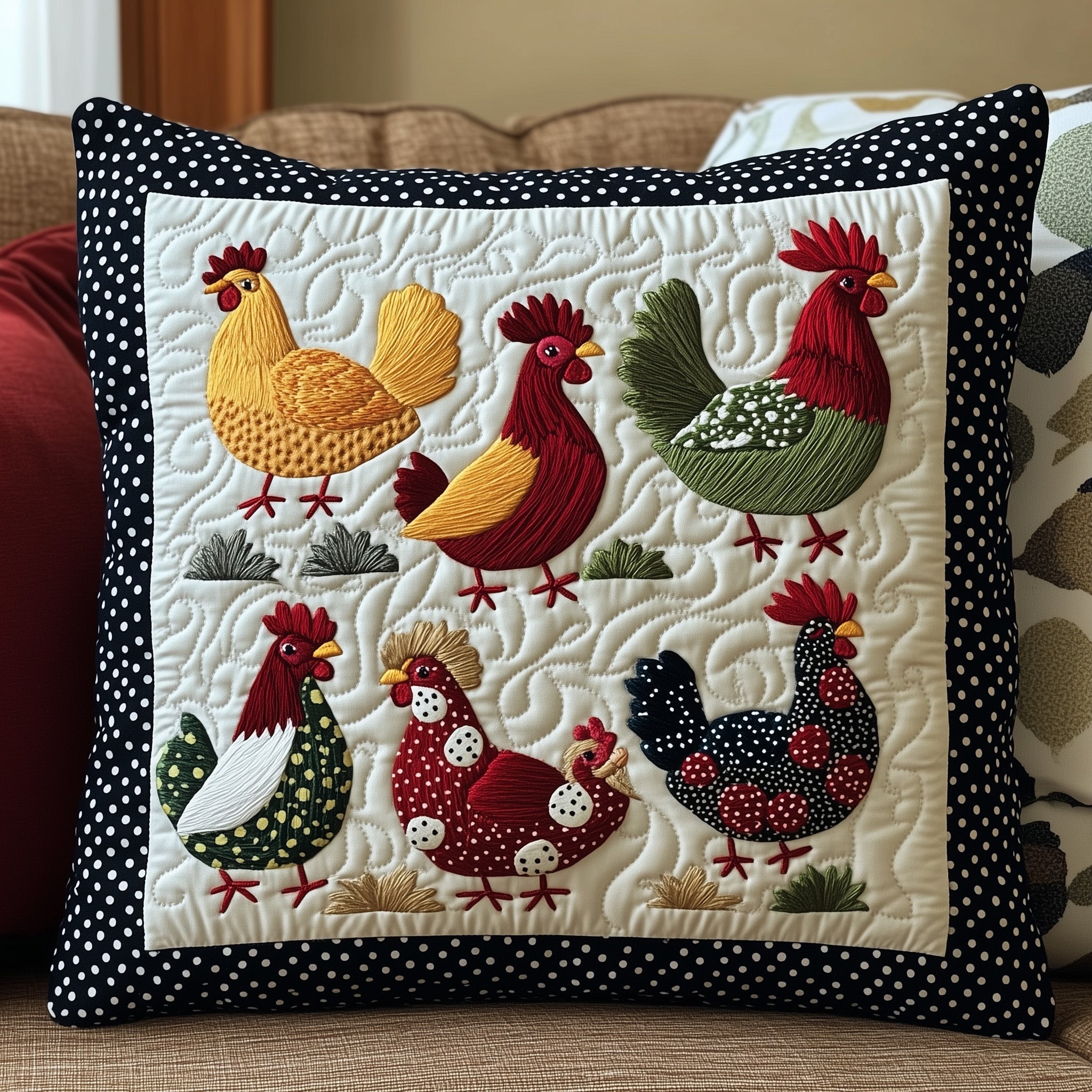 Whimsy Chicken Quilted Pillow Case Gift For Boyfriend