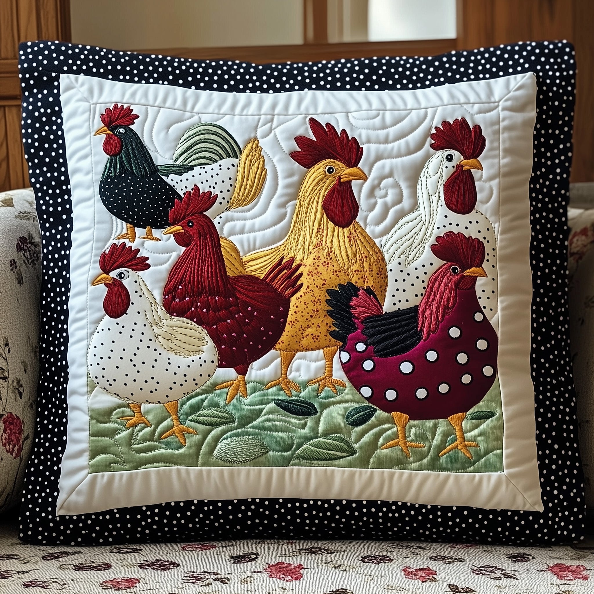 Whimsy Chicken Quilted Pillow Case Gift For Dad