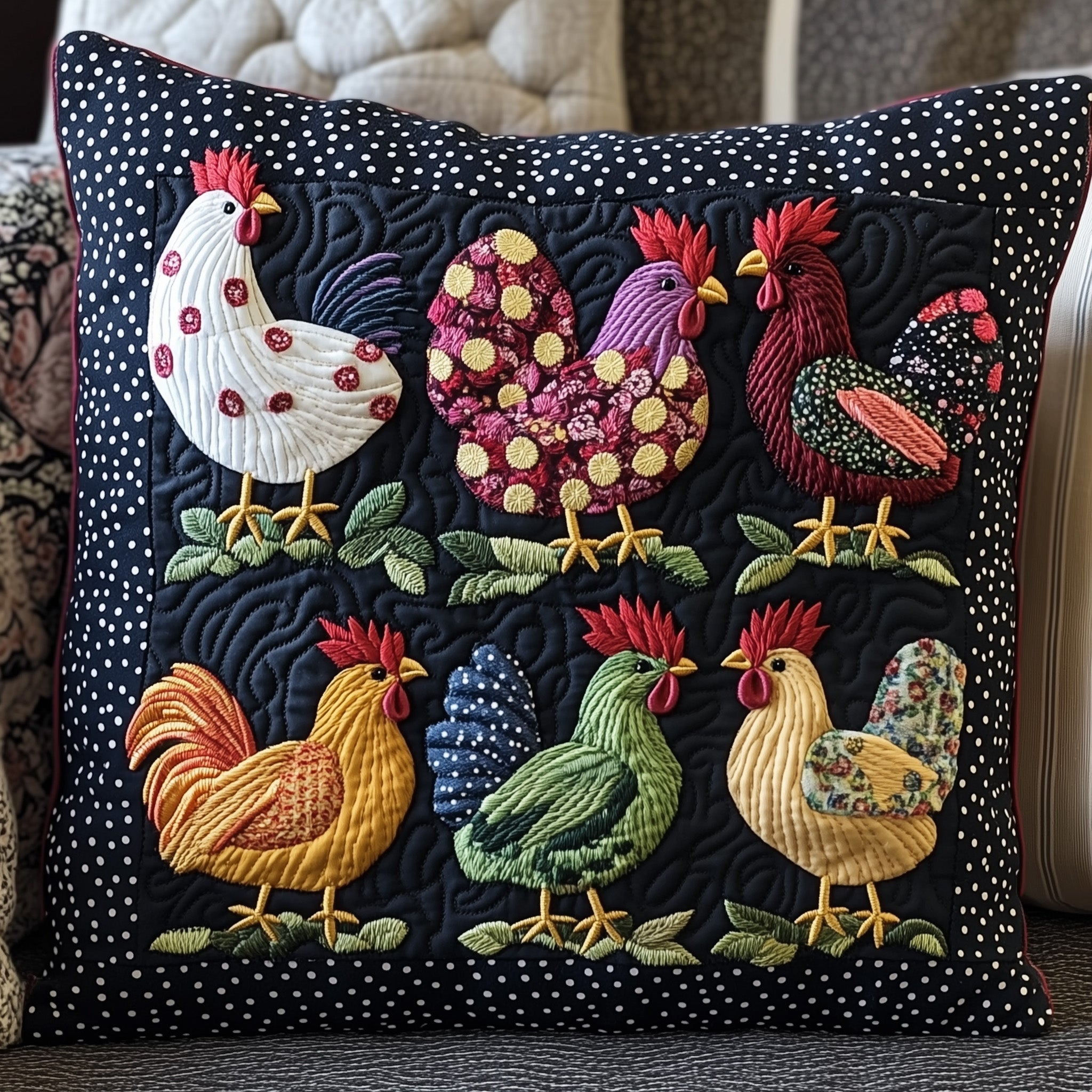 Whimsy Chicken Quilted Pillow Case Gift For Girlfriend