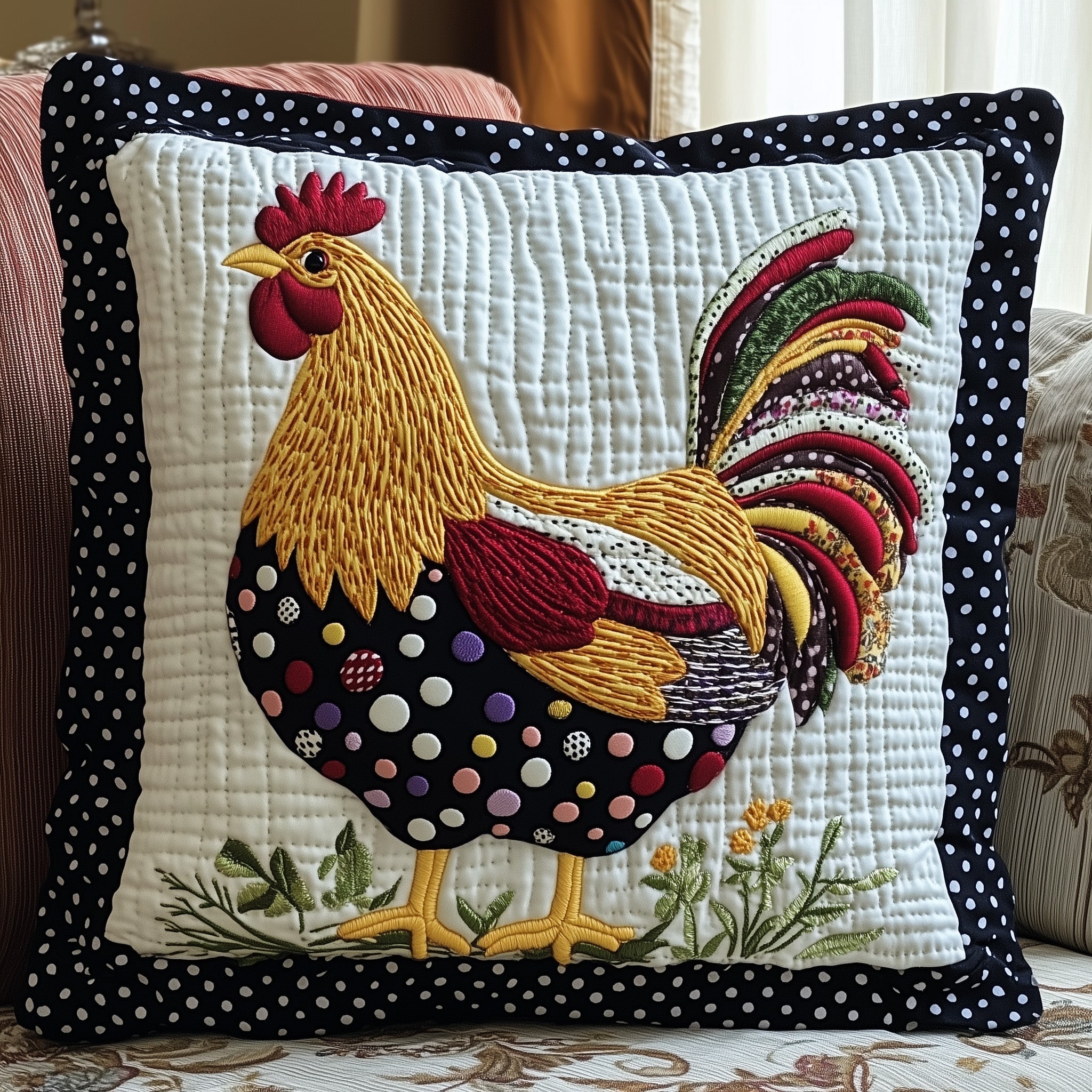 Whimsy Chicken Quilted Pillow Case Gift For Mom