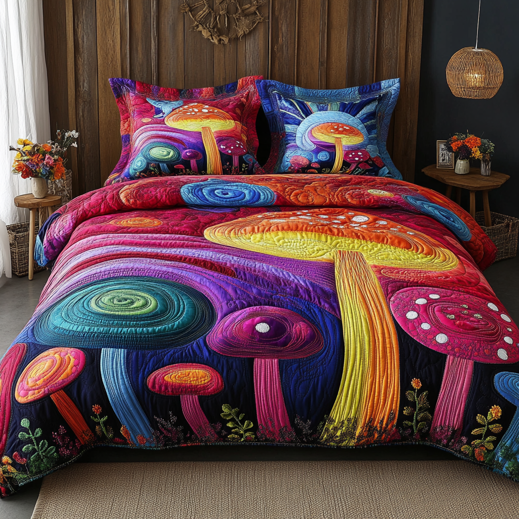 Whimsy Glow Quilted Bedding Set Cozy Bedroom Decor Hippie Gifts For Women
