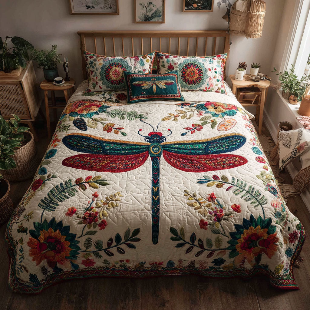 Whimsy in Flight Quilted Bedding Set Bed Decor Best Dragonfly Gifts For Christmas